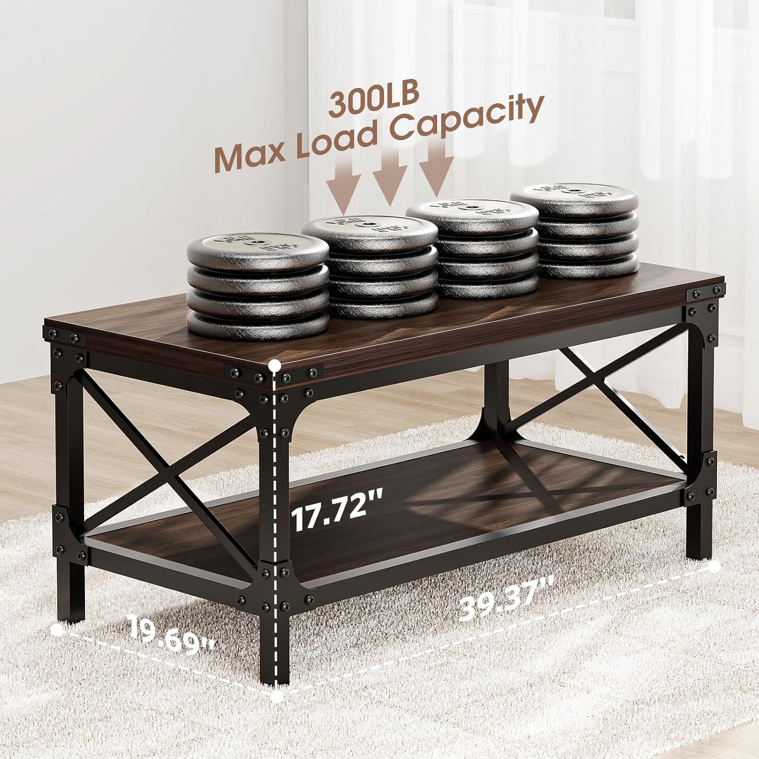 Rectangle Coffee Tables for Living Room, Wood Rectangular Coffee Table, 2 Tier Dark Brown Modern Center Table with Thickened Tabletop and Metal Frame, 40 inch Long (Walnut)
