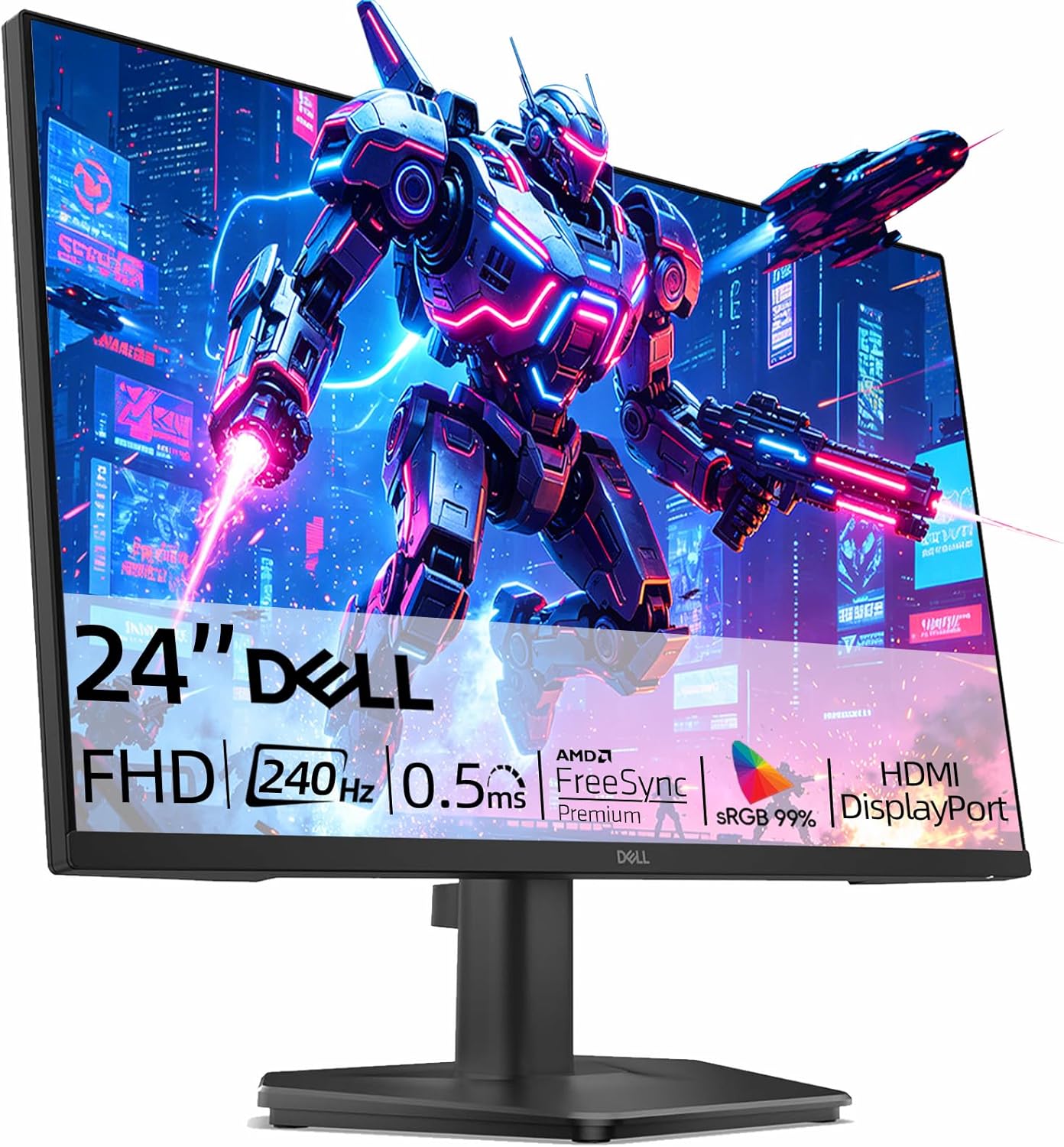 Dell 24 Inch Gaming Monitor, 240Hz, FHD 1080p IPS Display, 0.5ms GTG, AMD FreeSync Premium, HDR10, 99% sRGB, Low Blue Light, Flicker-Free, HDMI, DisplayPort 1.4, VESA, Tilt Adjustable, Black