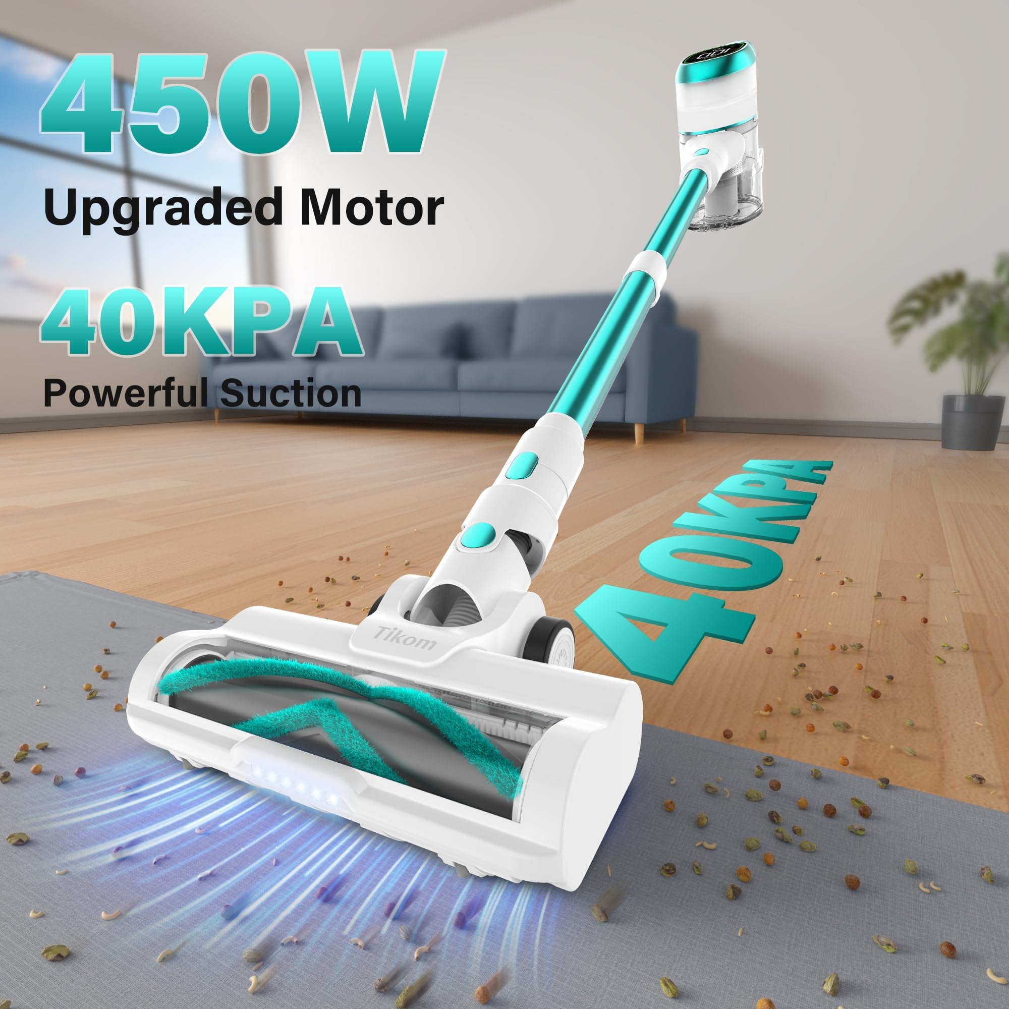 TIKOM V500 Cordless Vacuum Cleaner - 40000Pa, Lightweight