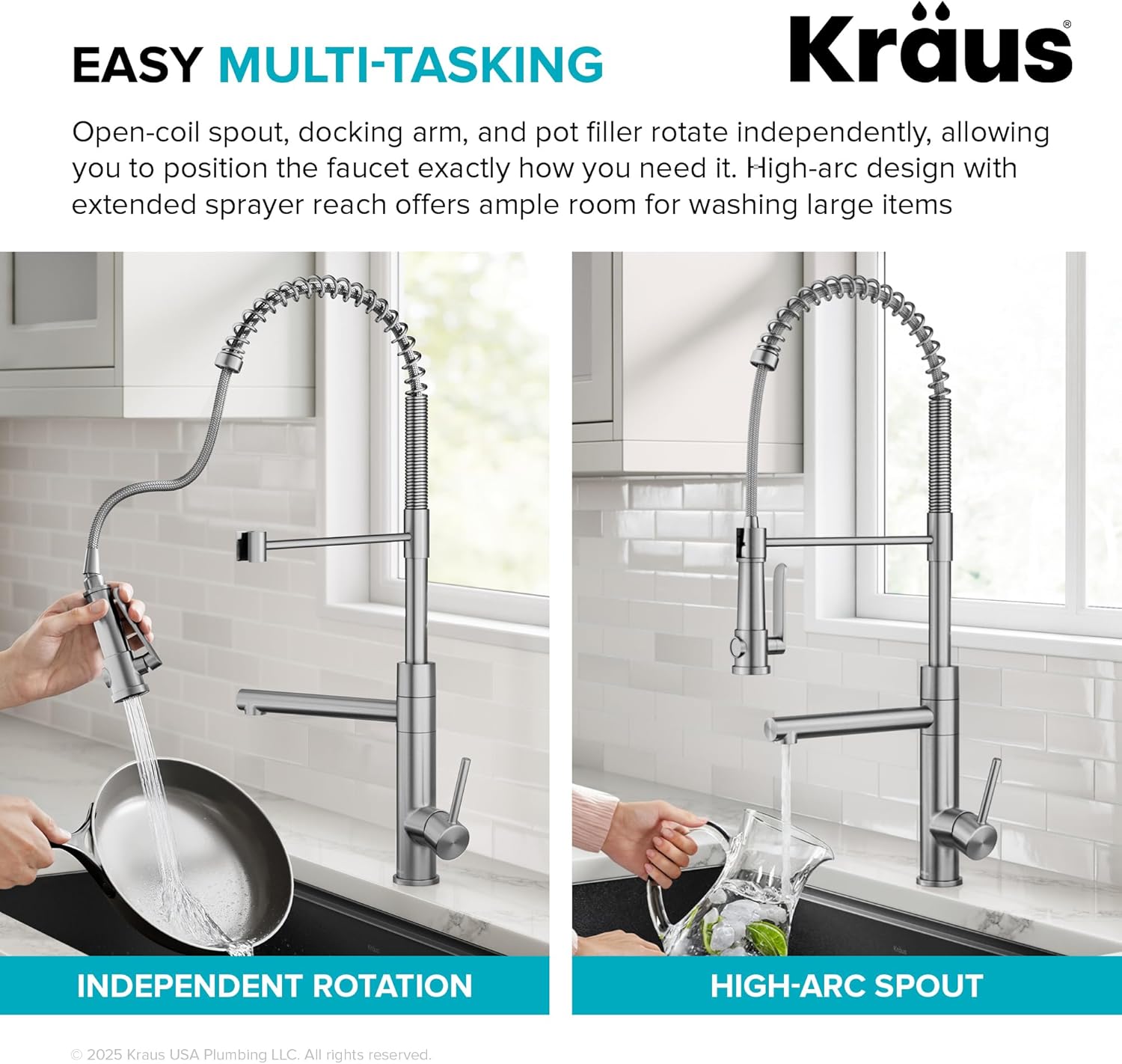 KRAUS Artec Pro Commercial Style 2-Function Single Handle Pull Down Kitchen Faucet with Pot Filler in Spot-Free Stainless Steel/Matte Black, KPF-1605SFSMB