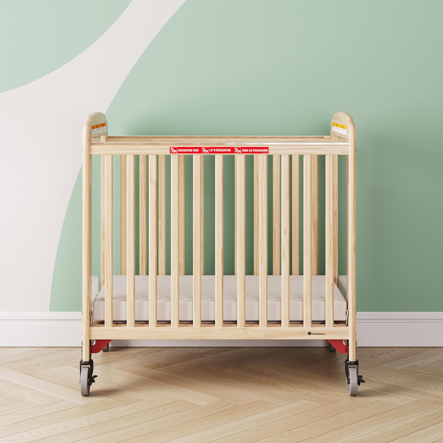Foundations First Responder Evacuation Fixed-Side Daycare Crib, Features Clearview Panels, Includes Evacuation Frame, 4