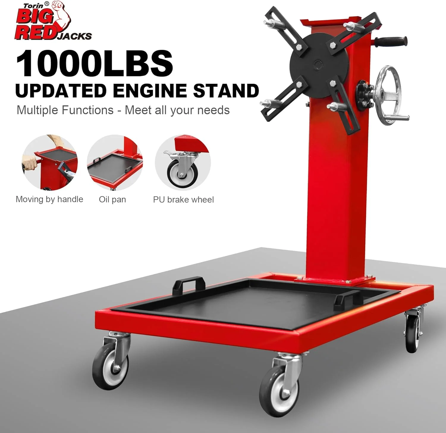 Rotating Engine Stand: Removable Oil Pan and Magnetic Tray, Turbine Turntable, 2 Brake Caster Lockable Wheels, 1,000 Lbs Capacity