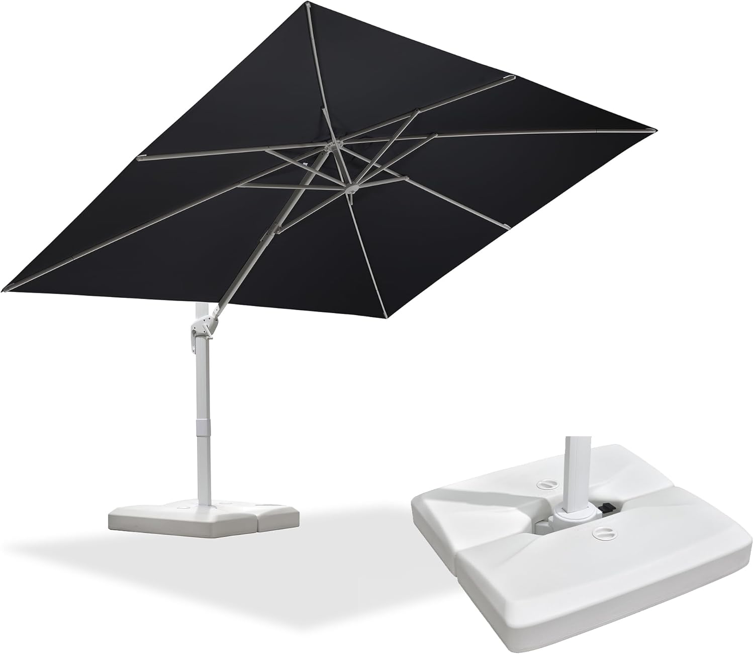 PURPLE LEAF 9' × 11.5' Patio Umbrella With Base White Cantilever Umbrella Square Outdoor Offset Umbrella Windproof with 360° Rotation for Garden Deck Pool, Grey