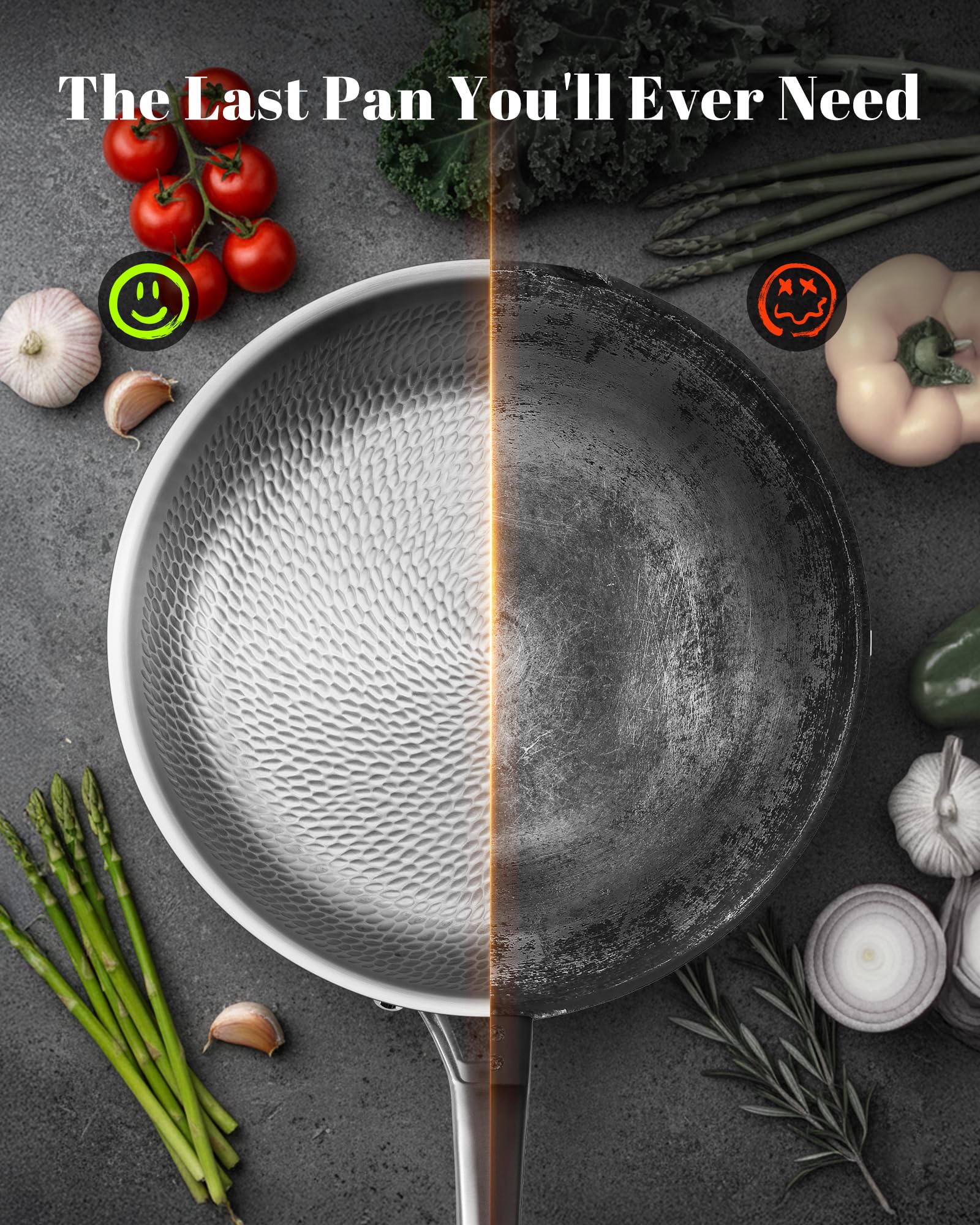 VEDNHOL Titanium Pan 12-Inch Hammered Pro Skillet with Lid