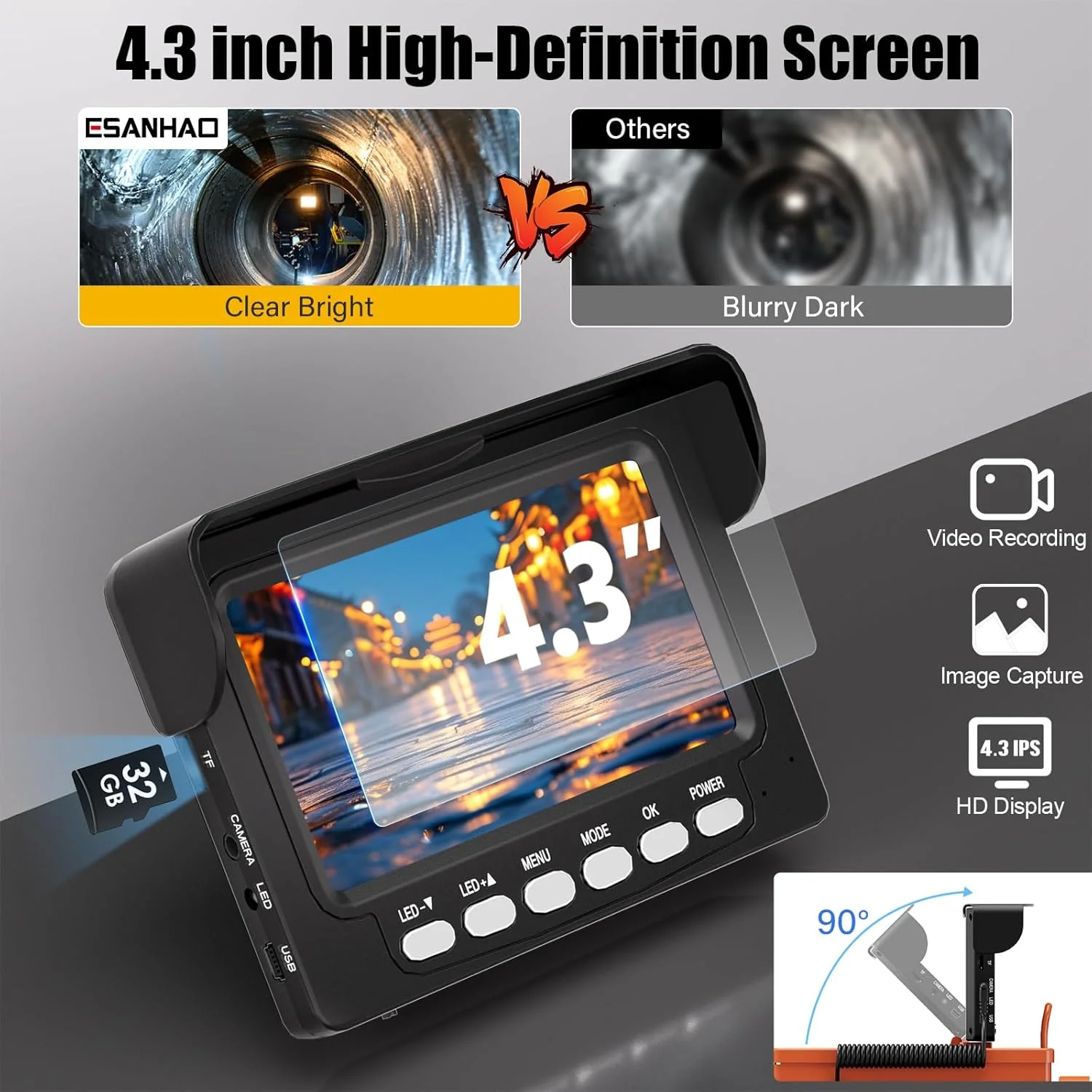 Sewer Inspection Camera, 100FT, DVR, Audio, 4.3
