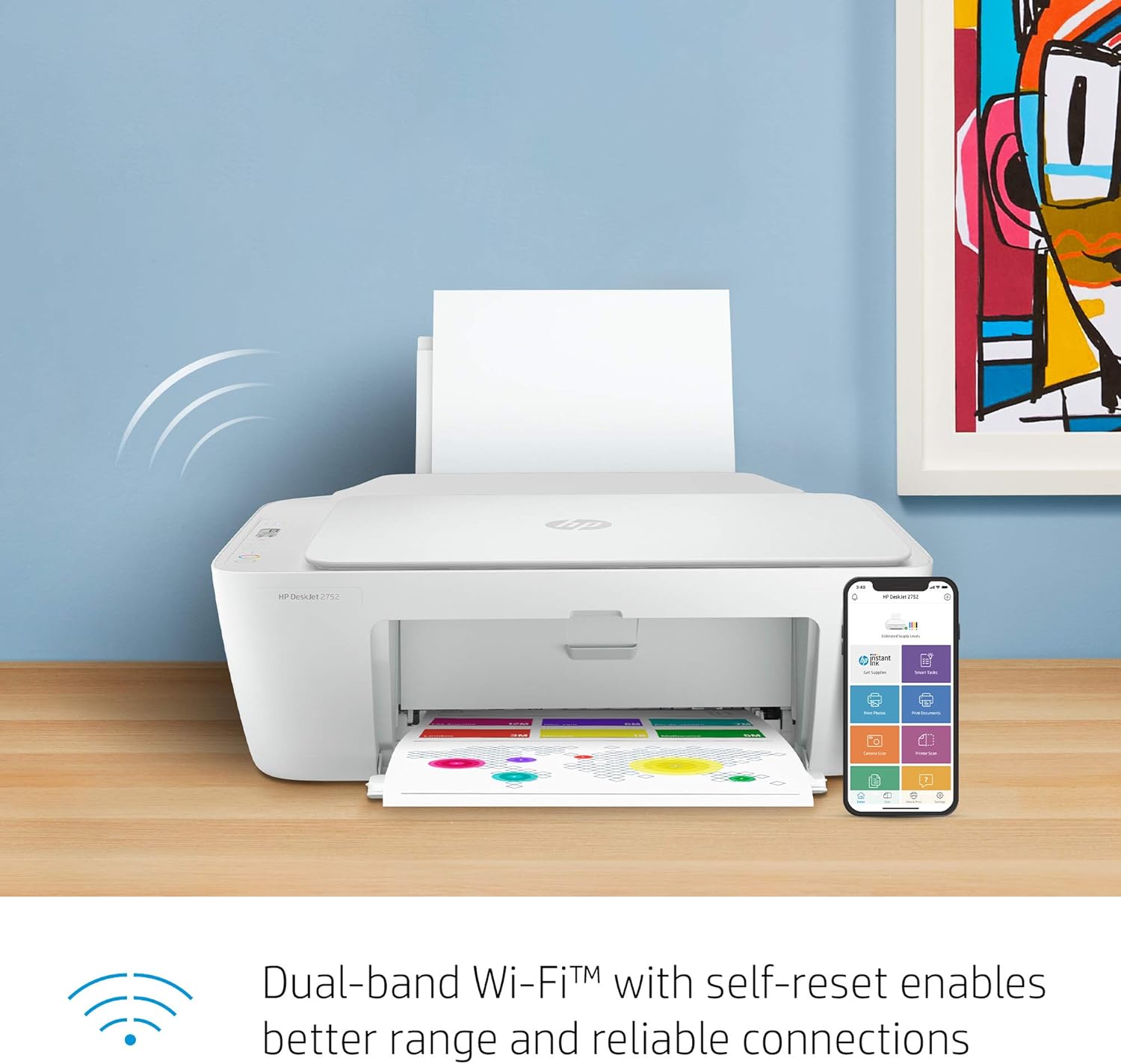 HP DeskJet 2752 All-in-One Color Inkjet Printer Scanner and Copy with Mobile Printing, Wireless Printers for Home and Office, Instant Ink Ready, Dual-Band WiFi, White (Renewed)