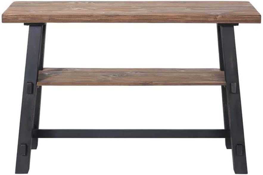 Adam 48 in. Solid Wood Sofa/TV Console Table with Shelf, Rustic Industrial Design, Distressed Black Sawhorse Legs, Natural Finish, Ideal for Media Components, Gaming Consoles, and Entryway Storage