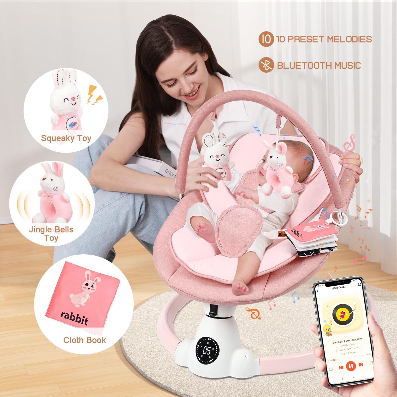 UUOEEBB Baby Swing for Infants - Portable Electric Pink
