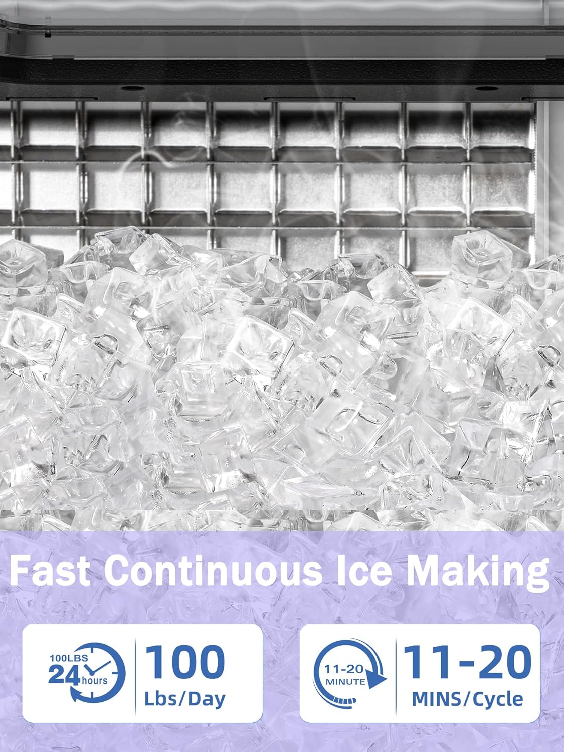 COWSAR Commercial Ice Maker Machine 100Lbs/24H, Stainless Steel Undercounter Ice Maker with 33Lbs Storage Capacity, Self-Cleaning Freestanding Ice Machine for Home, Bar, Restaurant, Office, Outdoor