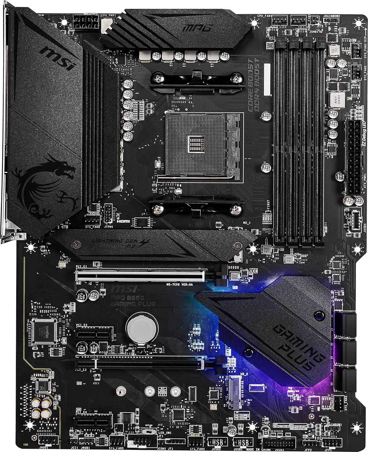 MSI MPG B550 Gaming Plus Gaming Motherboard (AMD Ryzen 5000, AM4, DDR4, PCIe 4.0, SATA 6Gb/s, M.2, USB 3.2 Gen 2, HDMI/DP, ATX)