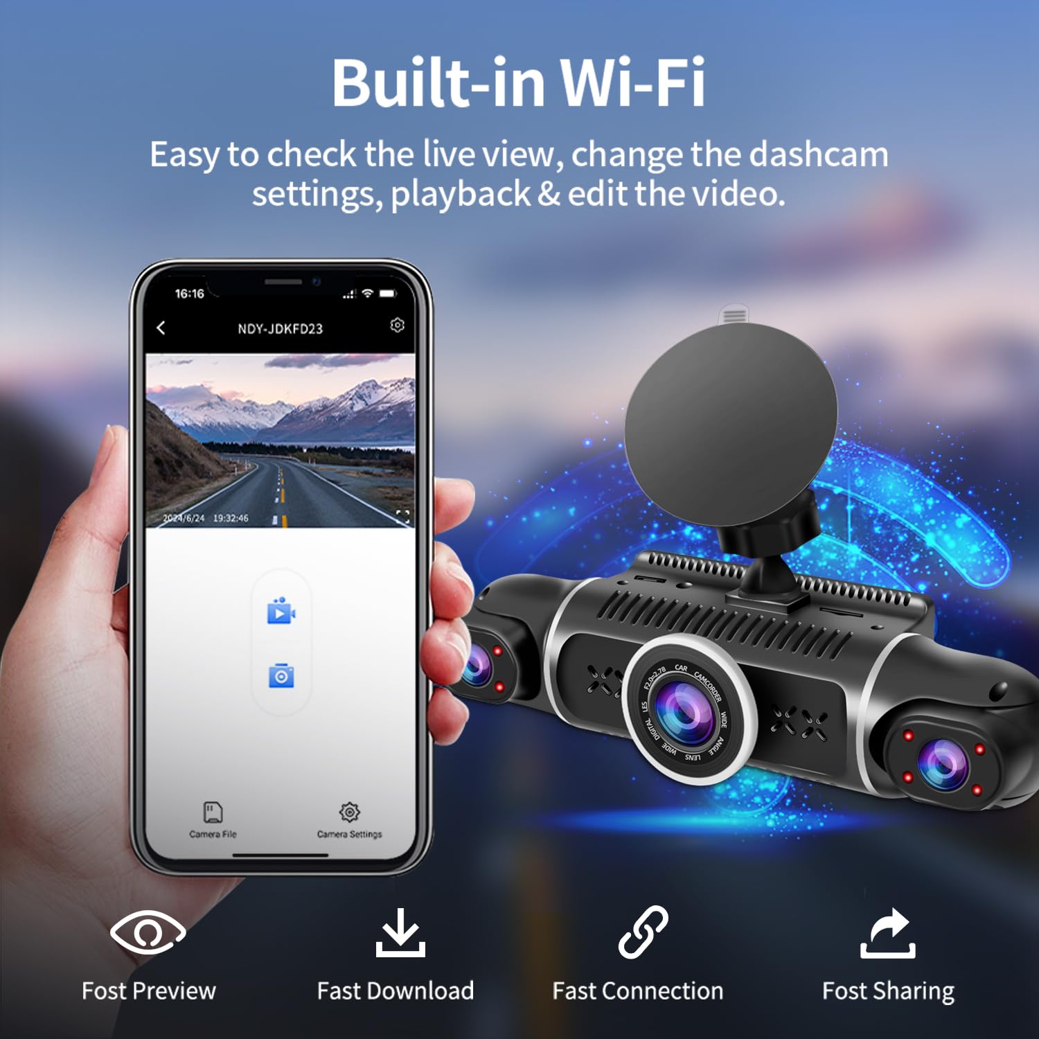 ZUNFLY 360° Dash Cam 4-Channel FHD 2K & Night Vision