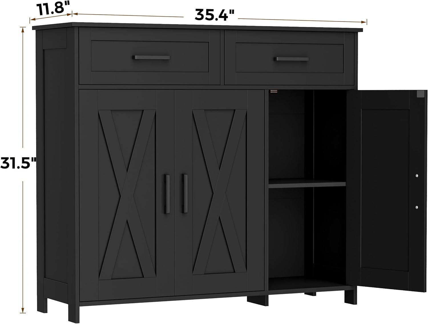 Homhedy Sideboard Buffet Cabinet, Coffee Bar Storage Cabinet with Drawers and Doors, Farmhouse Kitchen Cabinet with Adjustable Shelves, for Kitchen, Dining Room, Living Room, Black
