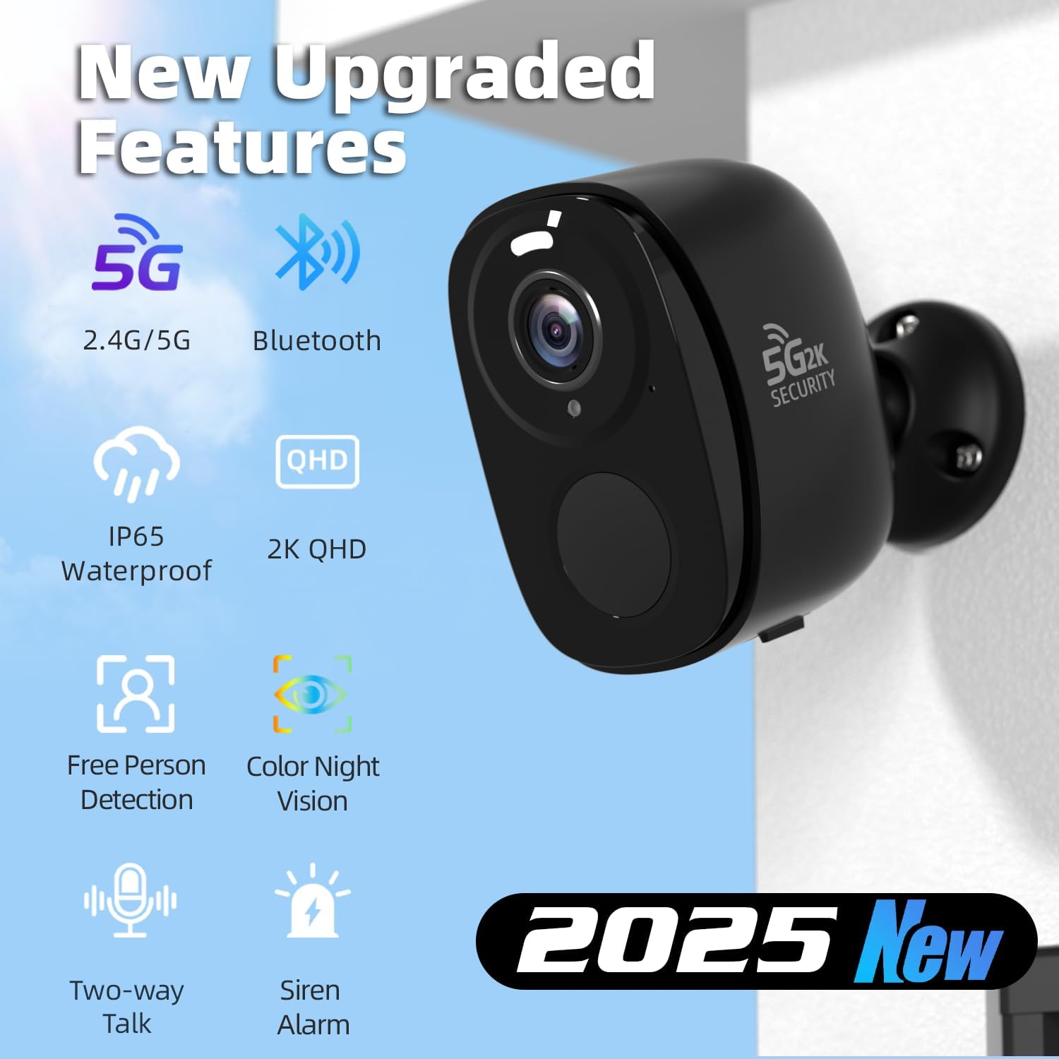 Rraycom 4Pack 5G/2.4G Security Cameras Wireless Outdoor,2K Battery Powered AI Motion Detection Siren Alarm WiFi Home Indoor Camera, Color Night Vision, 2-Way Talk, Waterproof, Works w/Alexa, Cloud/SD