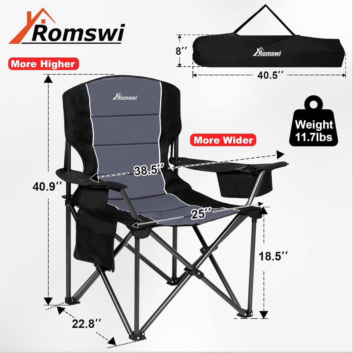 ROMSWI Oversized Heavy Duty Camping Chairs - 500 LBS Support