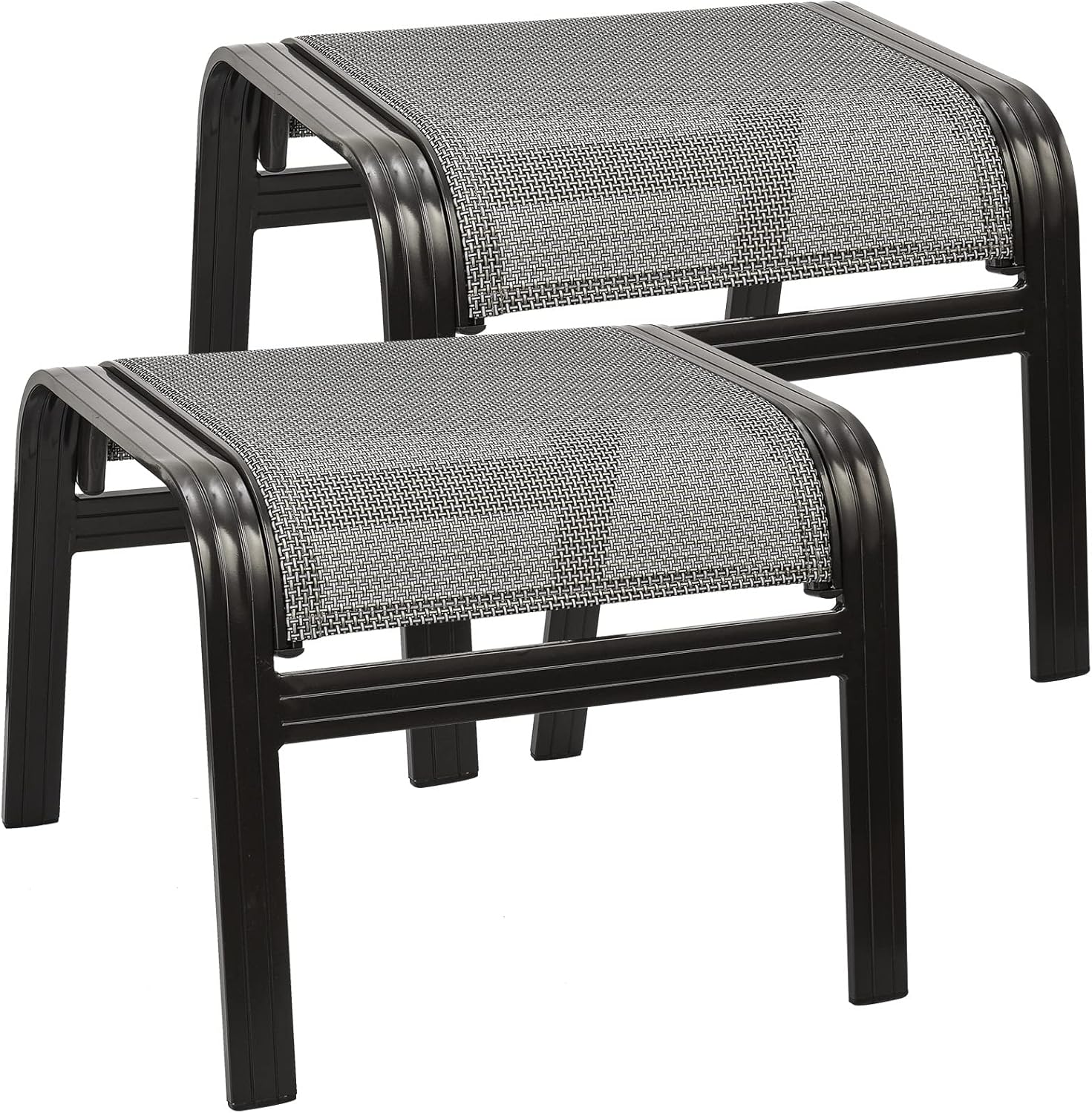 Outdoor Foot Rest for Patio Ottomans Metal Seat Patio Footstools Furniture Outside Stools Small Chair 2 Set Grey, 2 Pack-grey, 22inch*20inch*17inch
