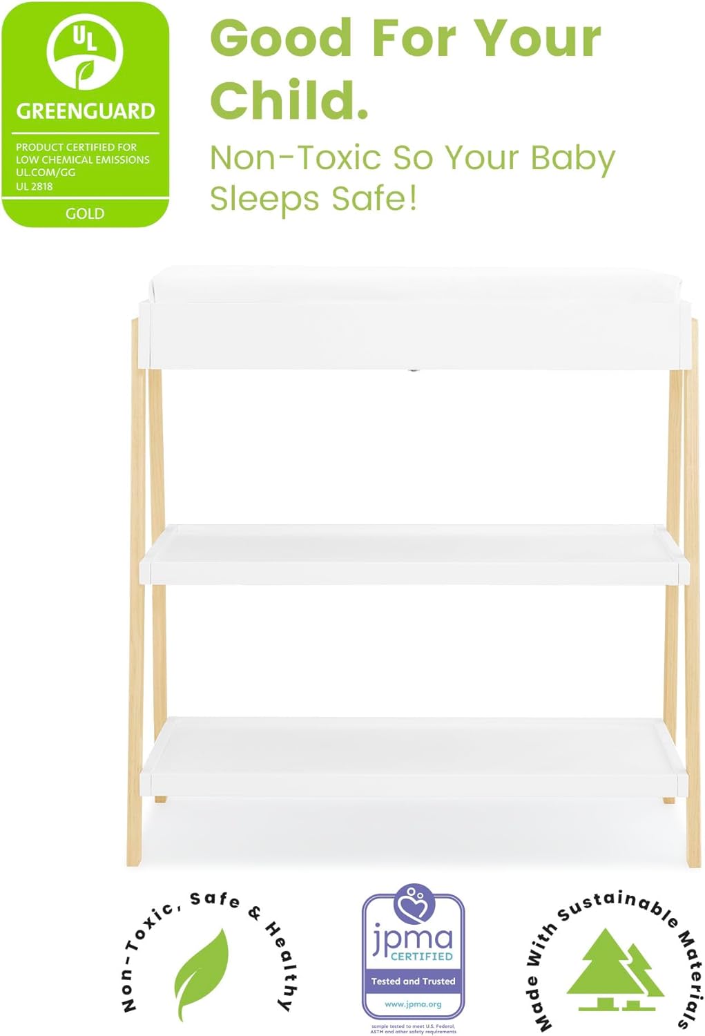Delta Children Scout Changing Table - Greenguard Gold Certified, Bianca White/Natural