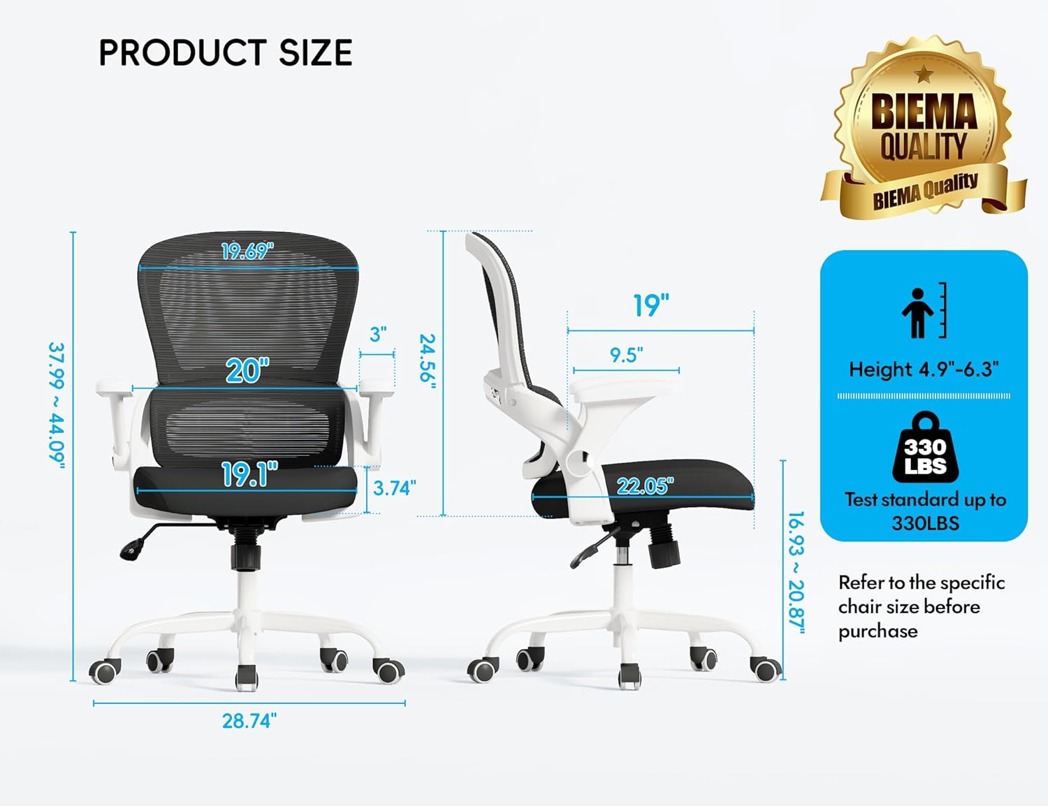 TRALT Office Chair - Ergonomic Office Chair with Back Support, Home Office Desk Chairs, 330lbs Wide Seat Big and Tall Office Chairs, Comfy Desk Chair for Work, Study, Office, Gaming (White Black)