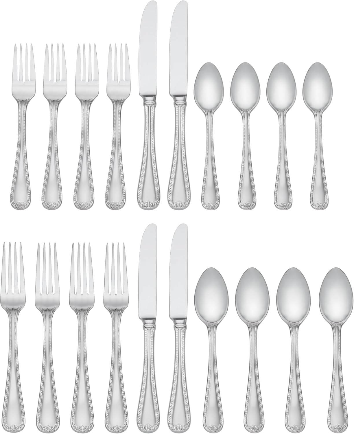 Lenox Silverware Set, Vintage Jewel 20-Piece Flatware Set, Service For 4, 18/10 Stainless Steel, Dishwasher Safe, Knives Spoons And Forks Set, Home And Kitchen Utensils (Silver, 20 Piece)