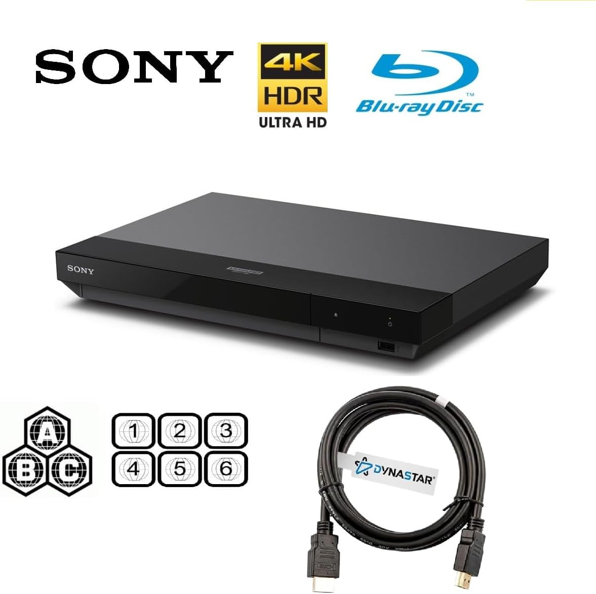 Region Free 4k UHD Blu-ray Player Compatible with Sony UBP-X700U | Multi-Region Code Free | UHD 4K Playback, Blu-ray Zone A, B, C Plus DVD Region 0-8 | 3D, 4K| Dynastar 6FT HDMI