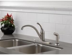 Delta Faucet Collins Single-Handle Kitchen Faucet with Side Sprayer, Chrome Kitchen Sink Faucet, Kitchen Faucet 3 Hole, Chrome 44-DST
