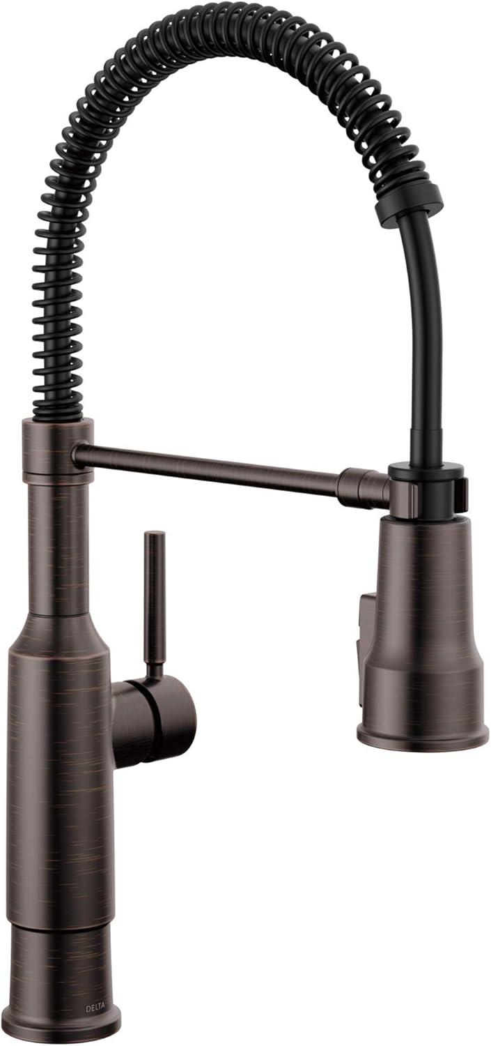 Delta Theodora Pro Style Commercial Kitchen Faucet with Pull Down Sprayer, Oil Rubbed Bronze Single Hole Kitchen Sink Faucet, Single Handle, Venetian Bronze 18804Z-RB-DST