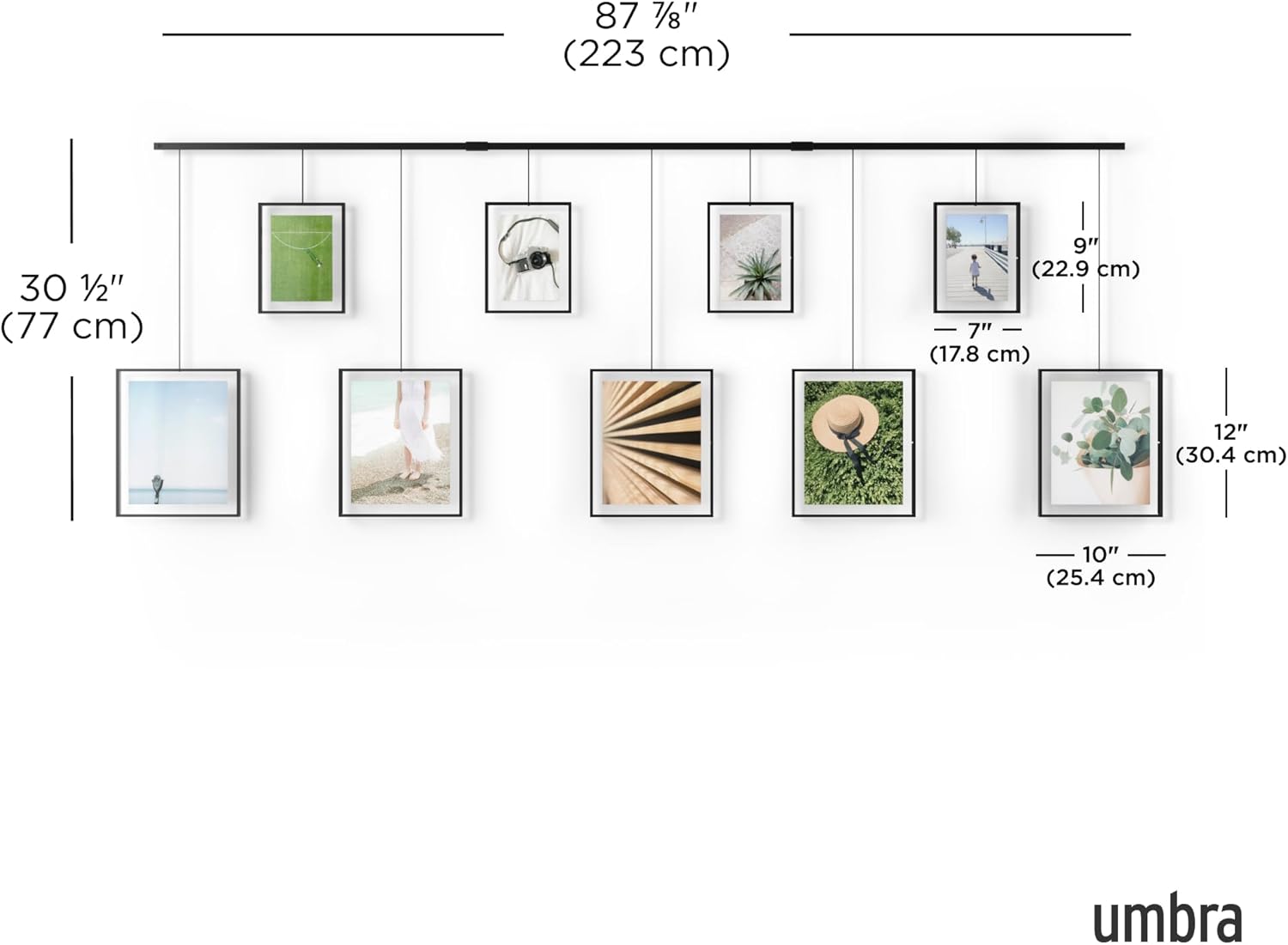 Umbra Exhibit Picture Frame Gallery Set, Adjustable Wall Collage Displays Nine Photos (Four 5x7