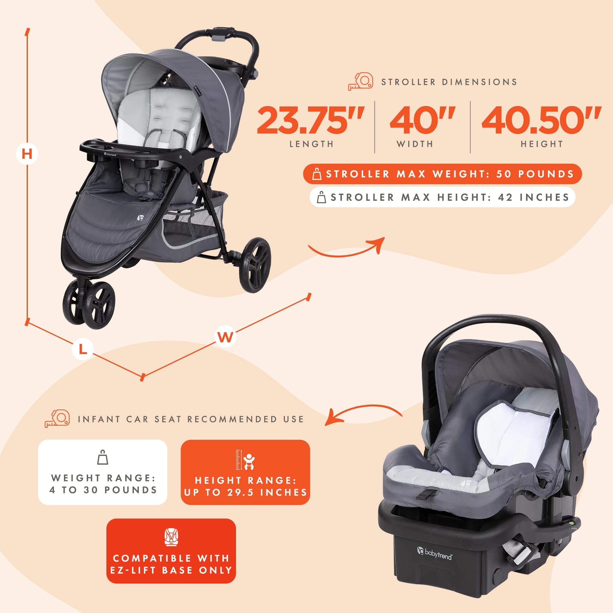 BABY TREND EZ Ride Travel System Stroller & EZ-Lift Car Seat