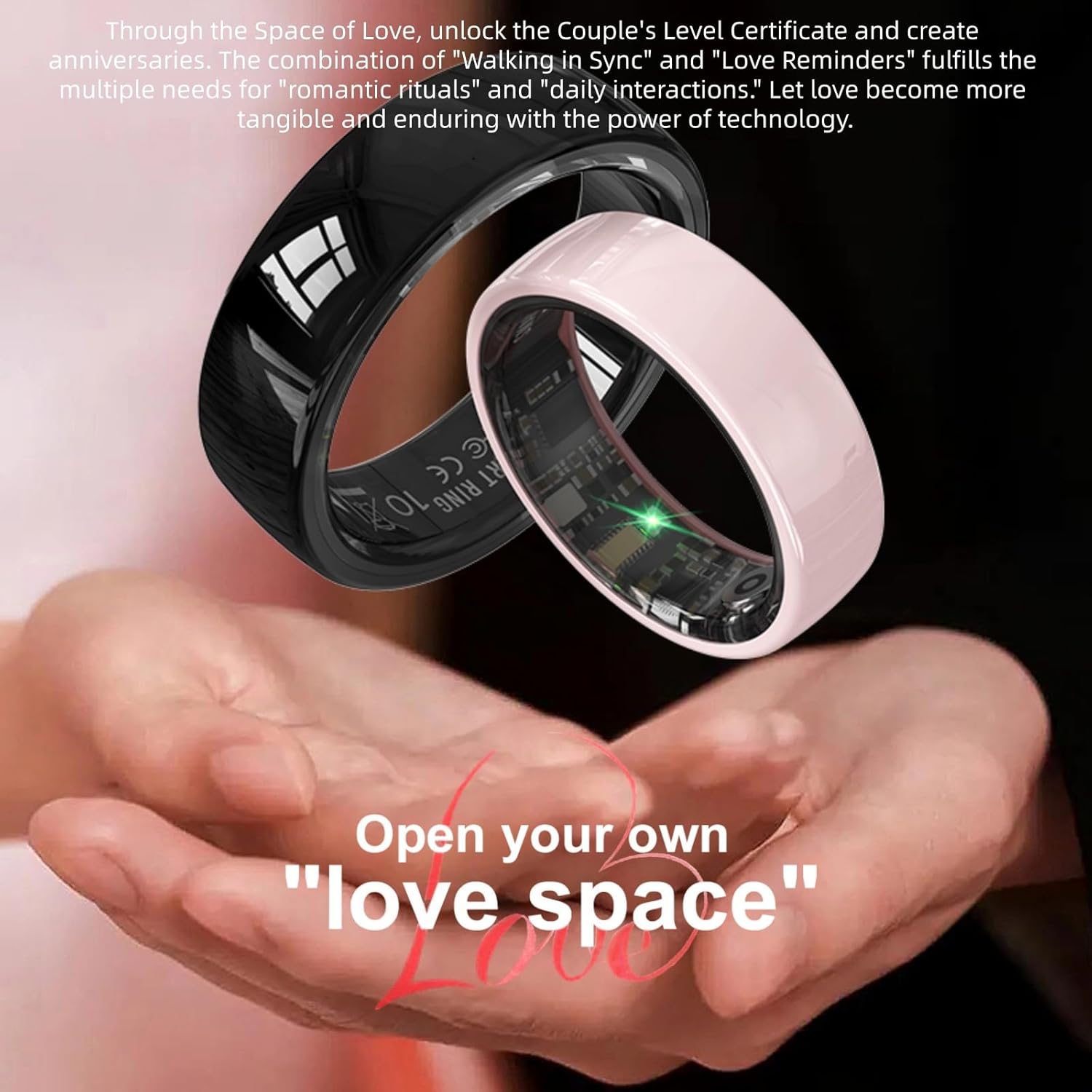 Smart Rings for Couples .Health Rings for Men & Women, 24/7 Track Heart Rate, Sleep, SpO2, Stress, HRV & Cycles. 5ATM Waterproof, iOS/Android, No Subscription. (Pink, 10 (20mm))