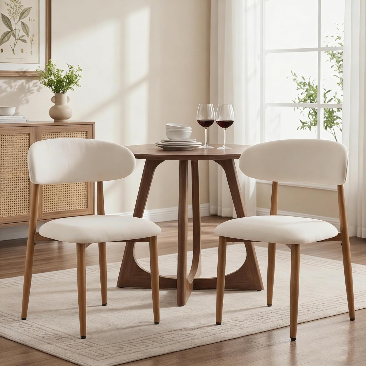 UVV Dining Chairs Set of 4, Metal Kitchen Chairs with Modern Fabric Upholstered for Dining Room, Beige