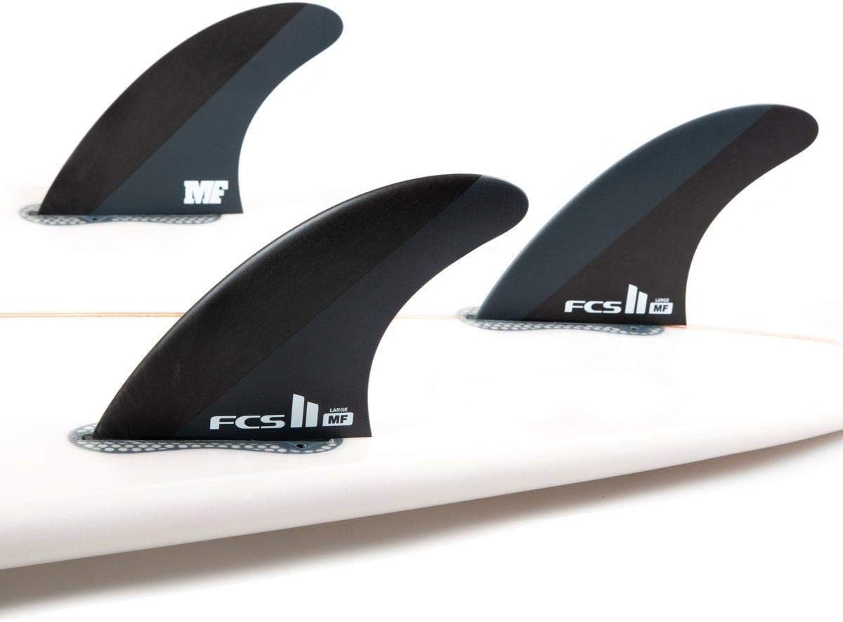 FCS II Mick Fanning Neo Carbon Large Tri Fins - Black / Charcoal | Designed for Power, Speed, & Quick Response, Ideal for Open Face, Down-The-Line Waves & Point and Reef Breaks