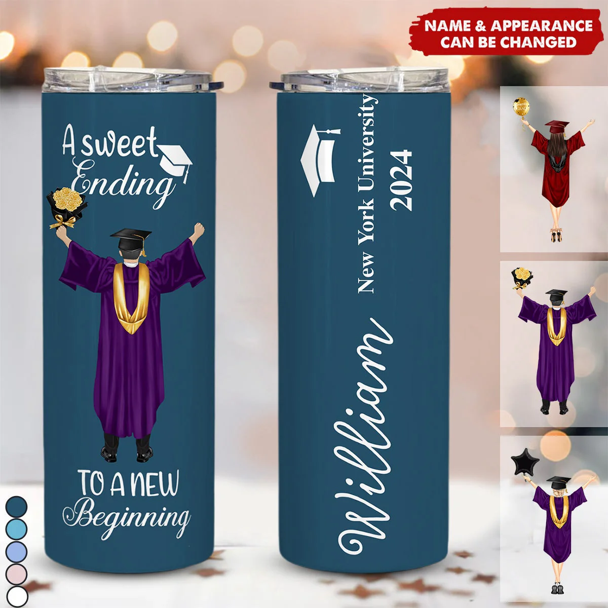 Graduation Tumbler A Sweet Ending - Personalized Skinny Tumbler
