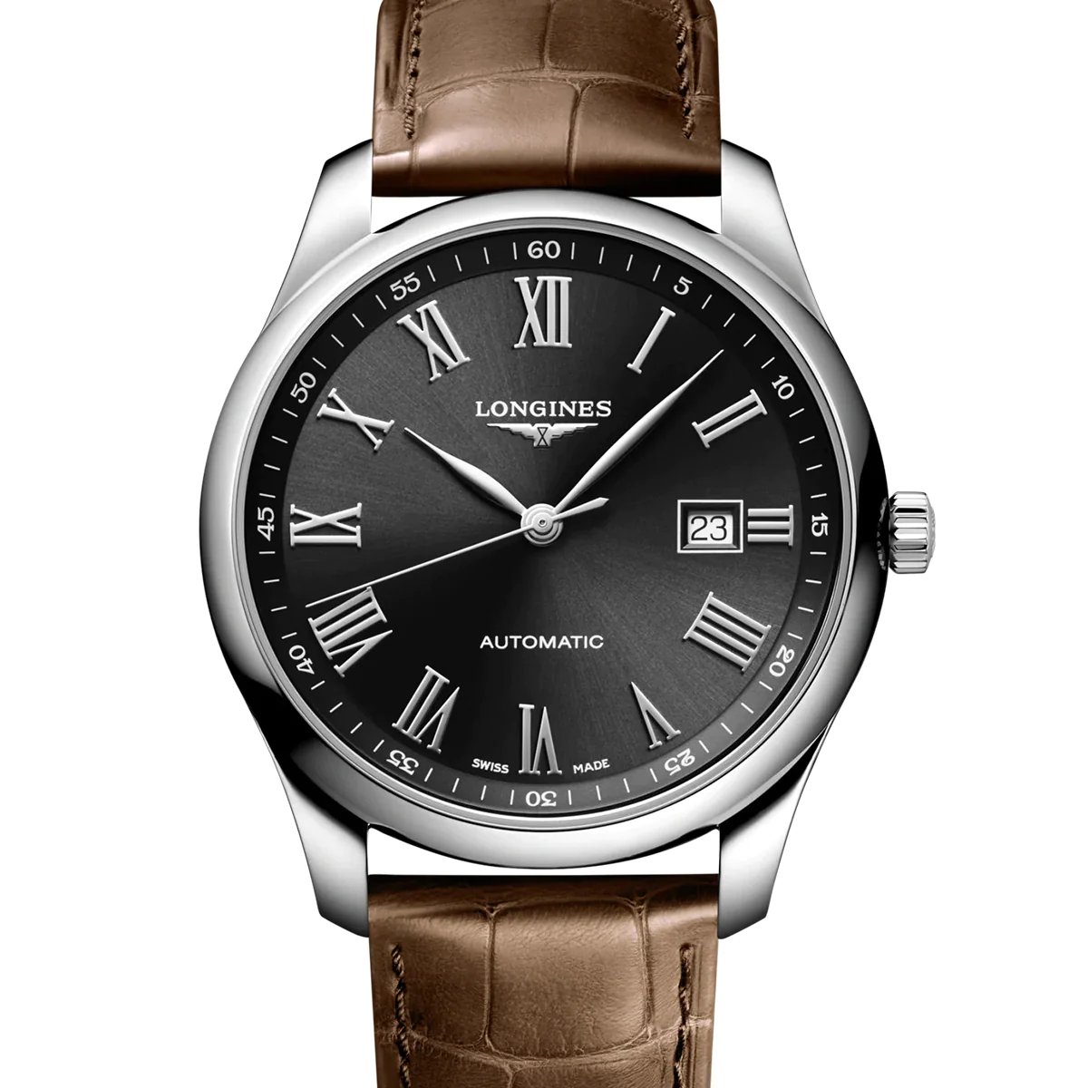 Master 42MM Automatic Black Dial Brown Leather Watch L28934592