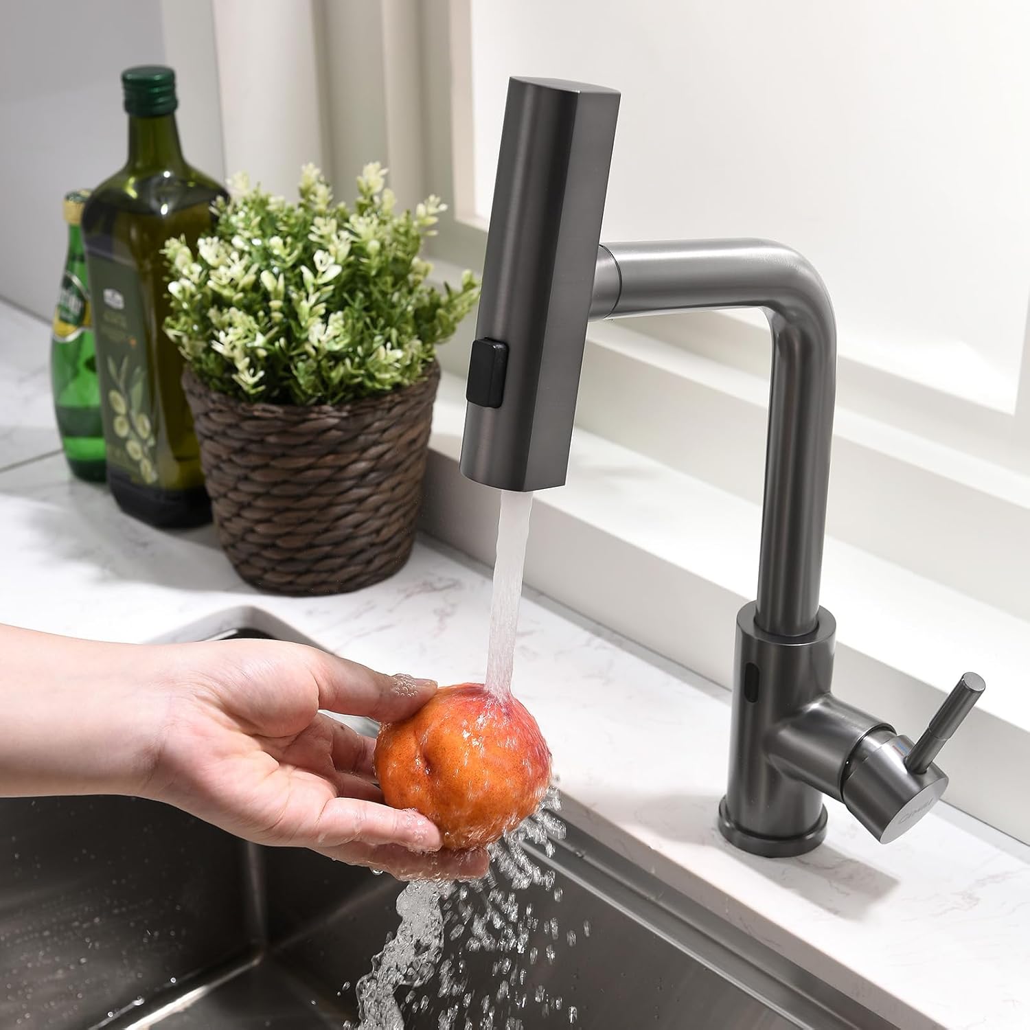 GIMILI Black Stainless Touchless Kitchen Faucet with Pull Down Sprayer, 15” Hight Single Hole Handle Kitchen Sink Faucets