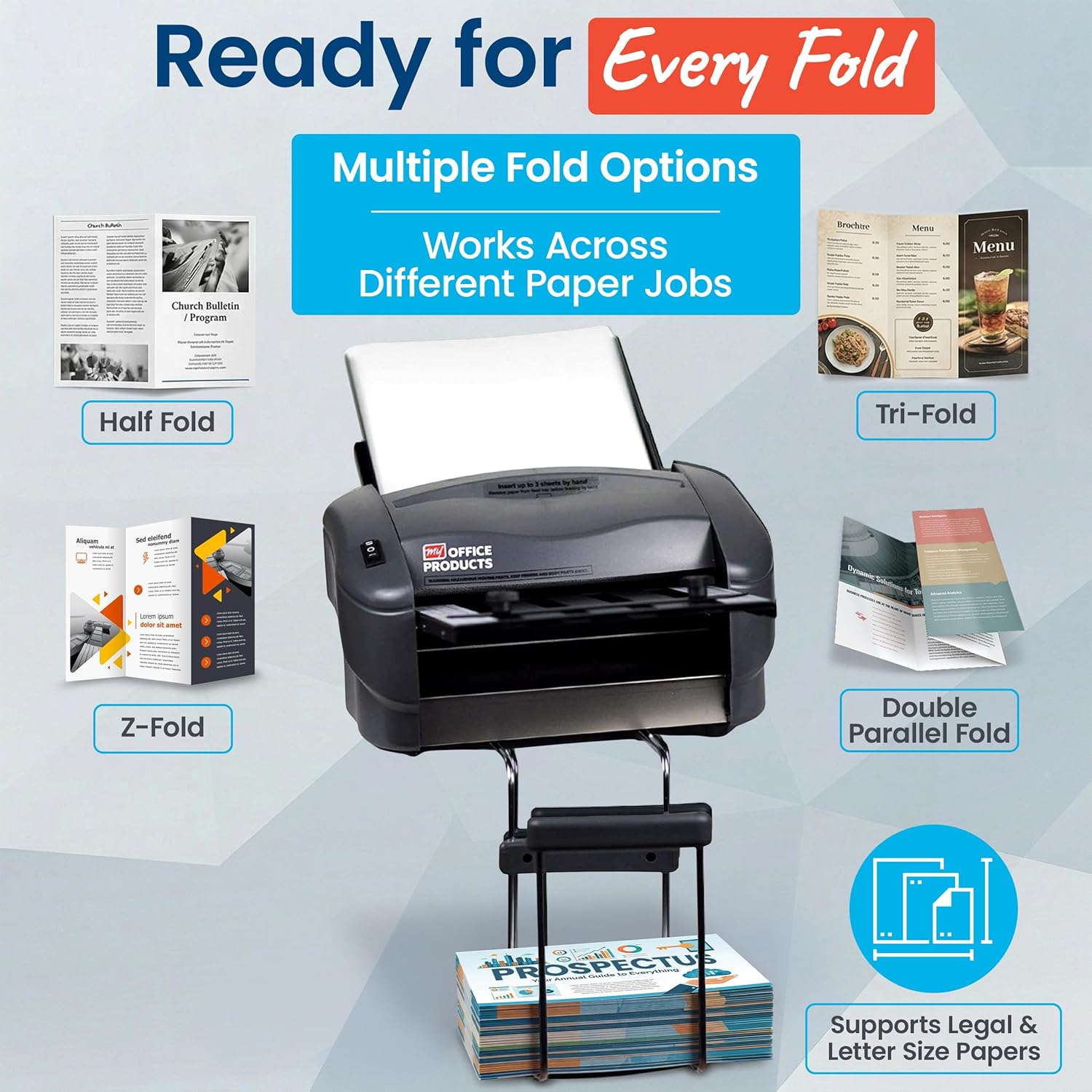 Martin Yale P7500 Paper Folding Machine - Automatic Feed Tabletop 4000 Sheet/Hour Letter, Half, ZFold, Double Parallel, for Offices, Mailrooms, Business, Folds 8.5″ x 11″ & 8.5″ x 14″ 20lb Bond Paper