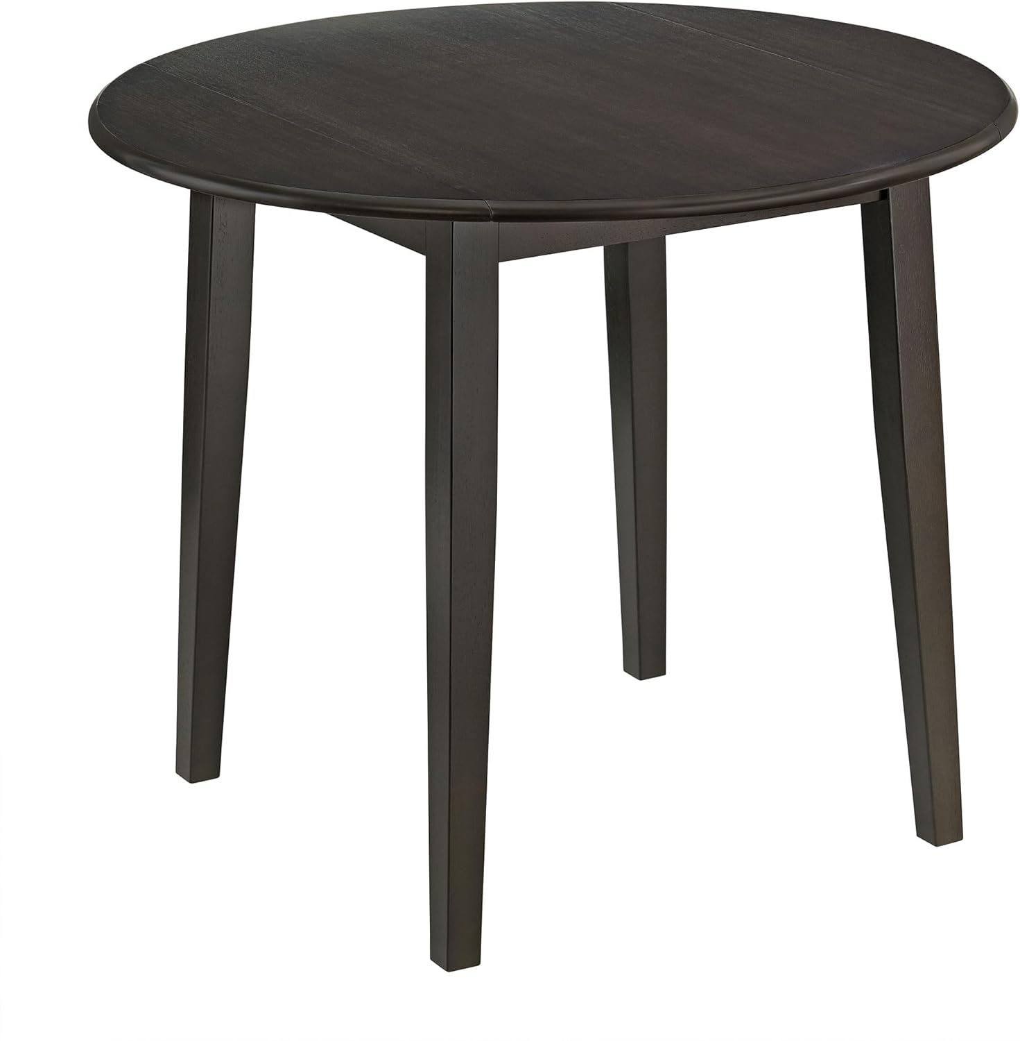 ROME + OAK Hinged Drop Leaf Dining Table, 22-36 Inch Round Tabletop with Sturdy Base, Dark Brown - Modern Solid Wooden Furniture Piece for Home