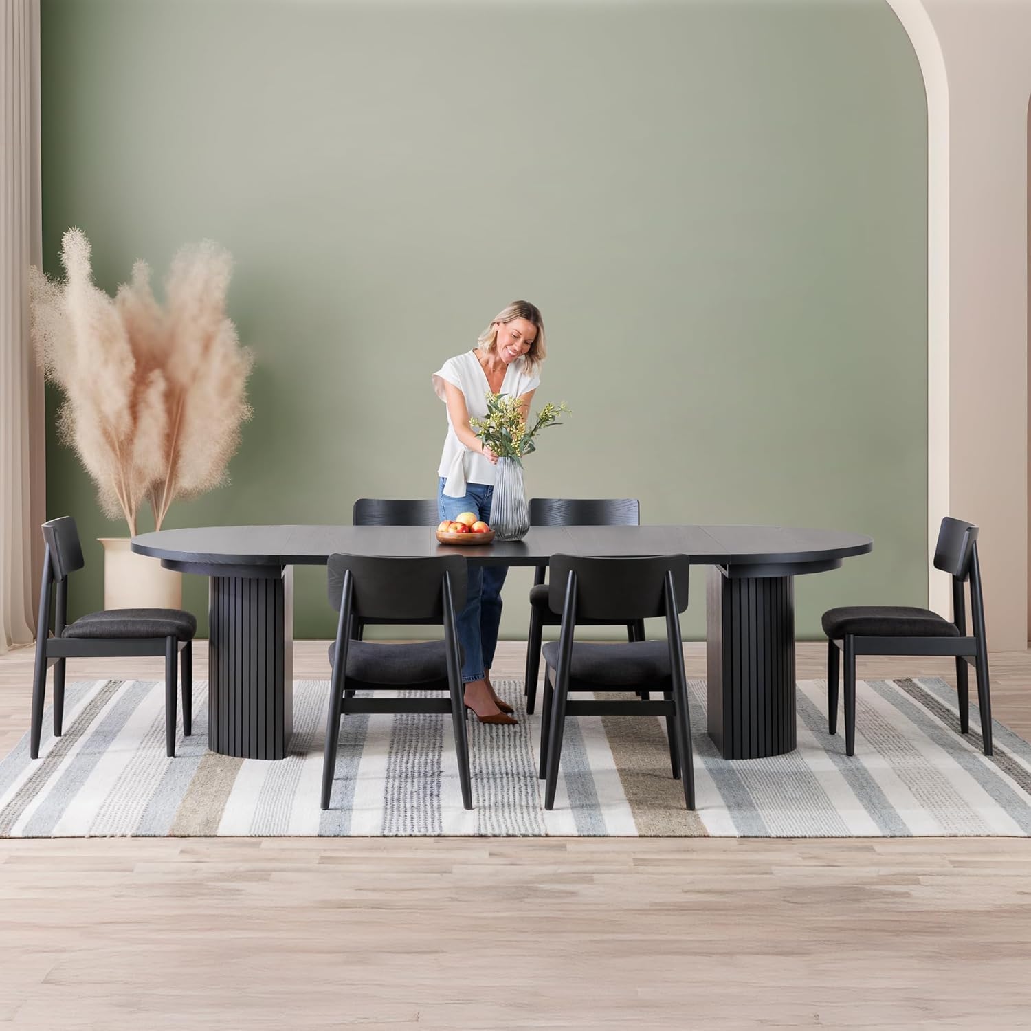 Transformer Table - Solid Wood Extendable Round Dining Table Set with 6 Chairs, Seats 2-10, Extendable Round Dining Set, Space-Saving Modern Furniture, Black (Table + 6 Chairs)