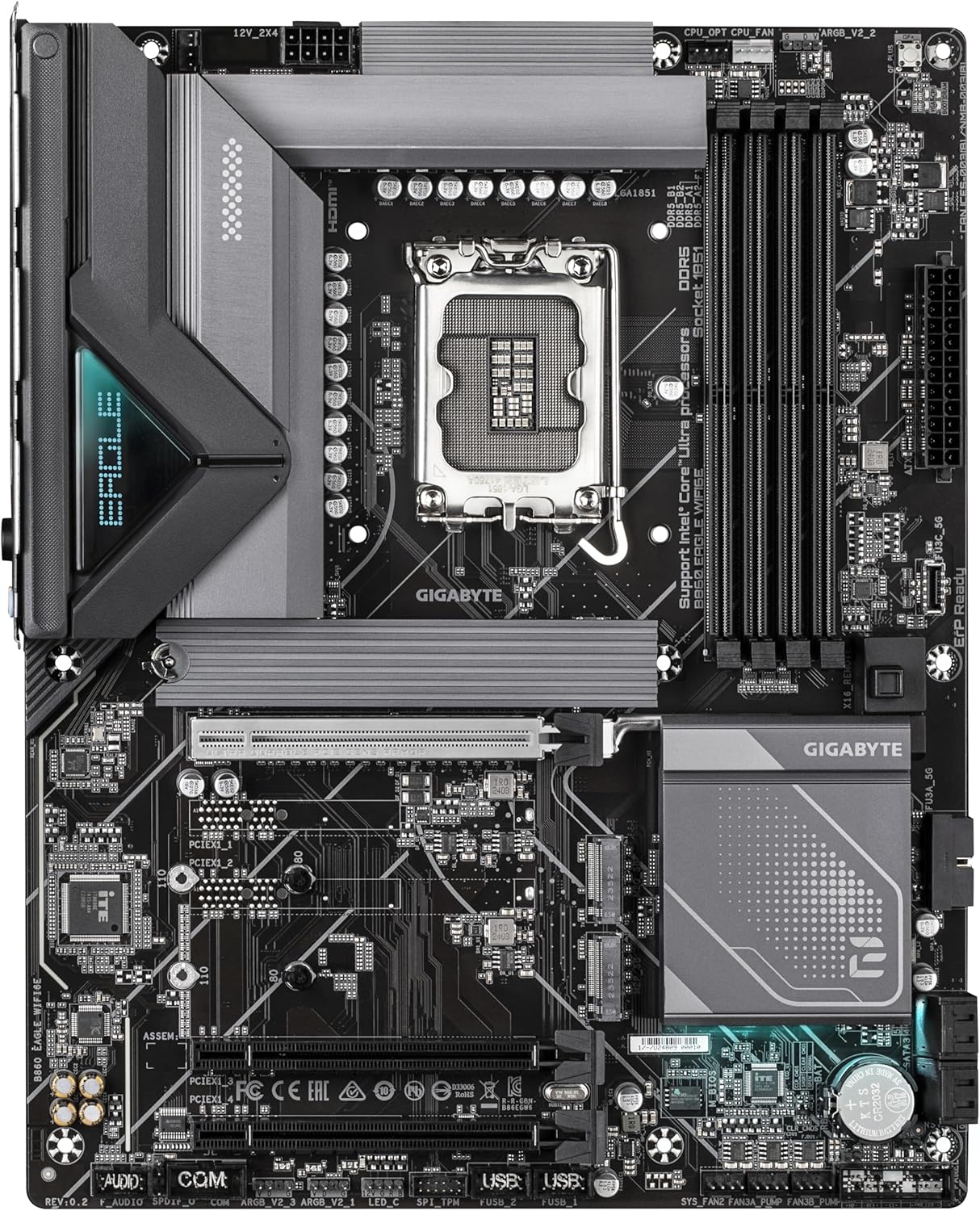 GIGABYTE B860 Eagle WIFI6E Motherboard - Intel Core Ultra Series CPUs, 12+1+2+1 Phases VRM, up to 9066MHz DDR5, 1xPCIe 5.0 + 2xPCIe 4.0 M.2, 2.5GbE LAN, WiFi 6E, USB 3.2 Gen 2x2