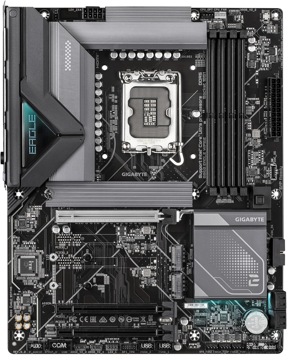 GIGABYTE B860 Eagle WIFI6E Intel Core Ultra (Series 2) LGA 1851 Motherboard, ATX, DDR5, 3X M.2, PCIe 5.0, USB-C, WIFI6E, 2.5GbE LAN, EZ-Latch