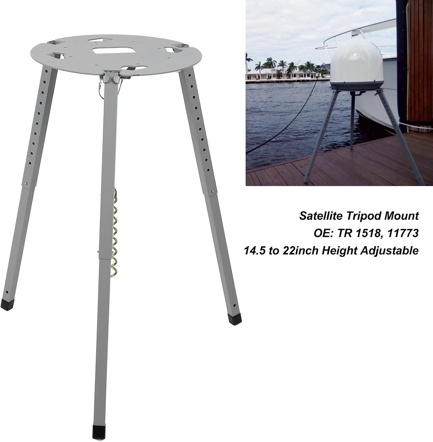 Satellite Tripod Mount TR 1518, 14.5 to 22 Adjustable Height Portable Dish Satellite Stand, Compatible with Carryout RV Satellite Antennas 11773