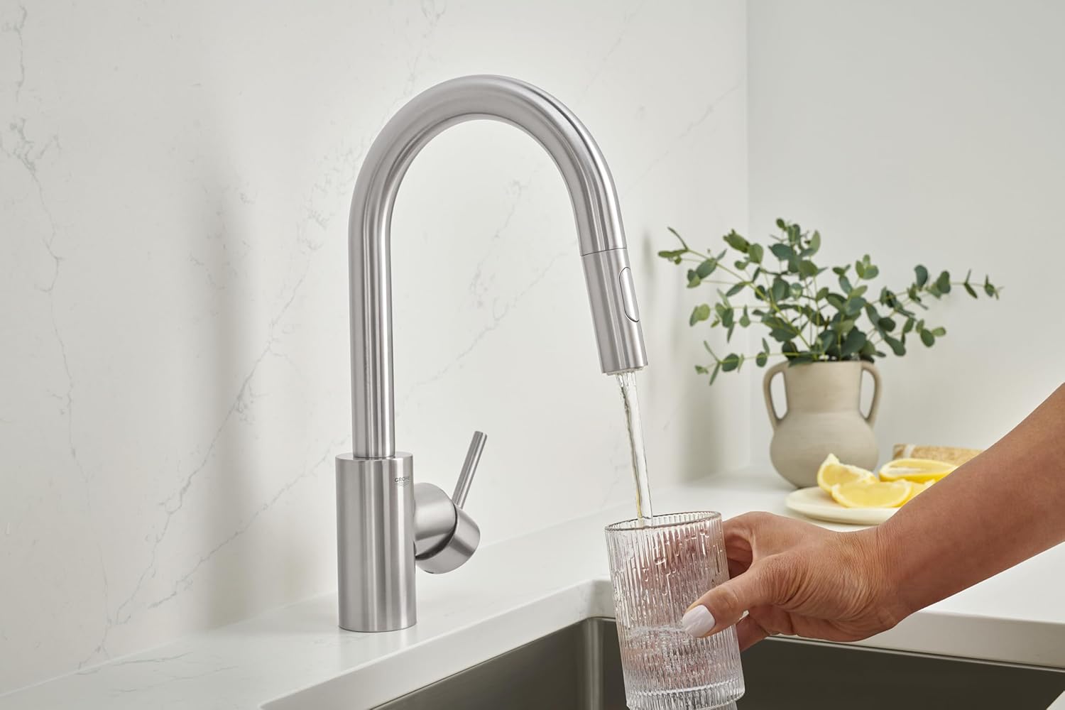 GROHE 31479DC1 Concetto Pull-Down Bar Kitchen Faucet with Sprayer. 1.75 GPM, Supersteel (Stainless Steel)
