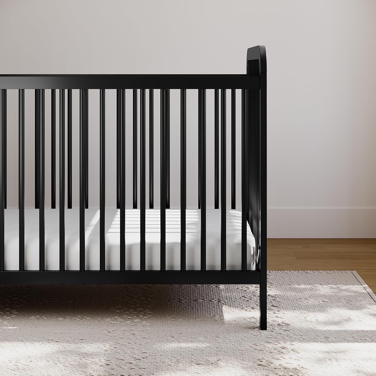 Storkcraft Pasadena 3-in-1 Convertible Crib – GREENGUARD Gold Certified, 100% Solid Wood, Fits Standard Crib Mattress, Converts to Toddler Bed and Daybed, 4 Mattress Heights (Black)