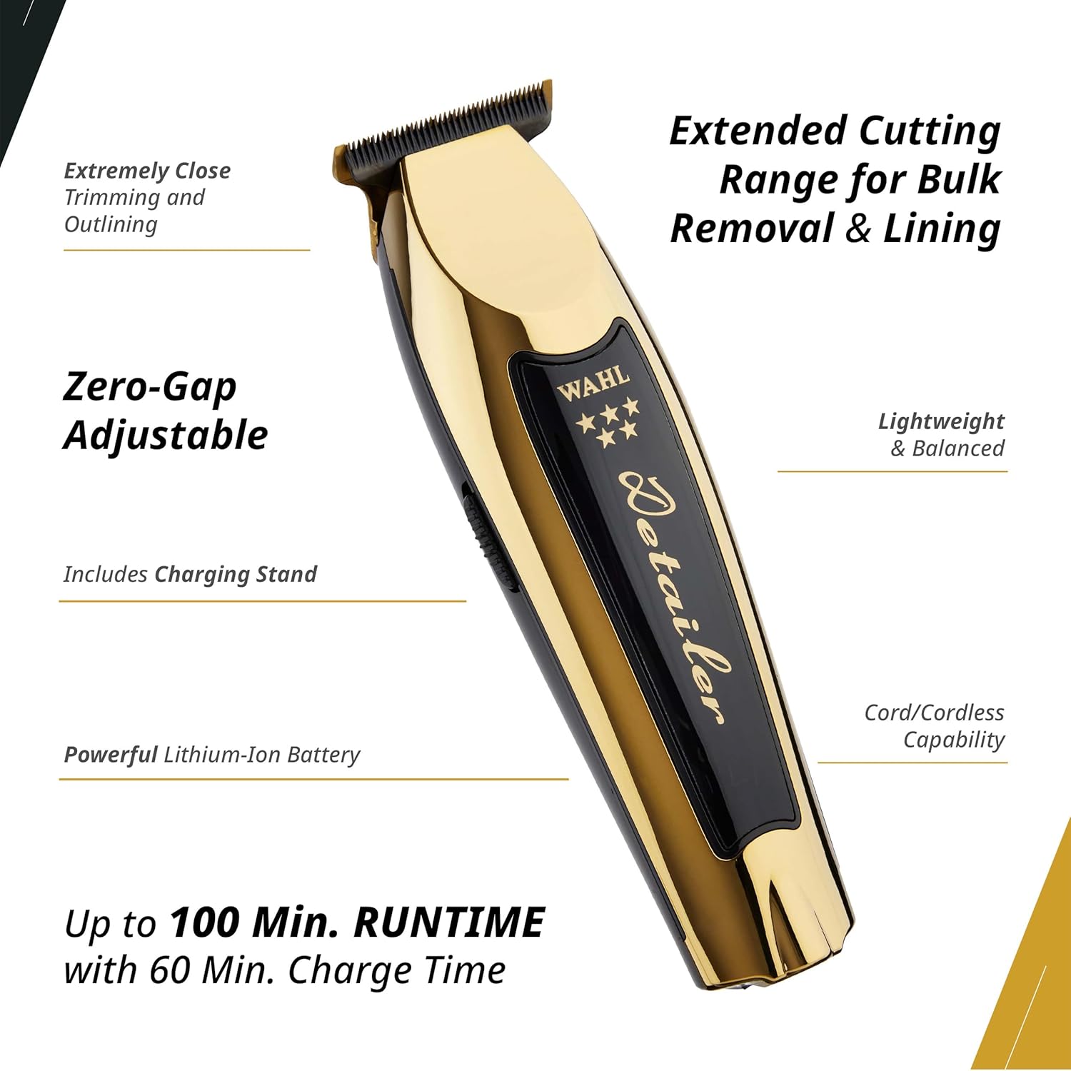 Wahl Professional 5 Star Cordless Detailer Li Trimmer T Wide Blade, Lithium-Ion Battery 100 Min Runtime for Hair & Beard, with Charging Stand