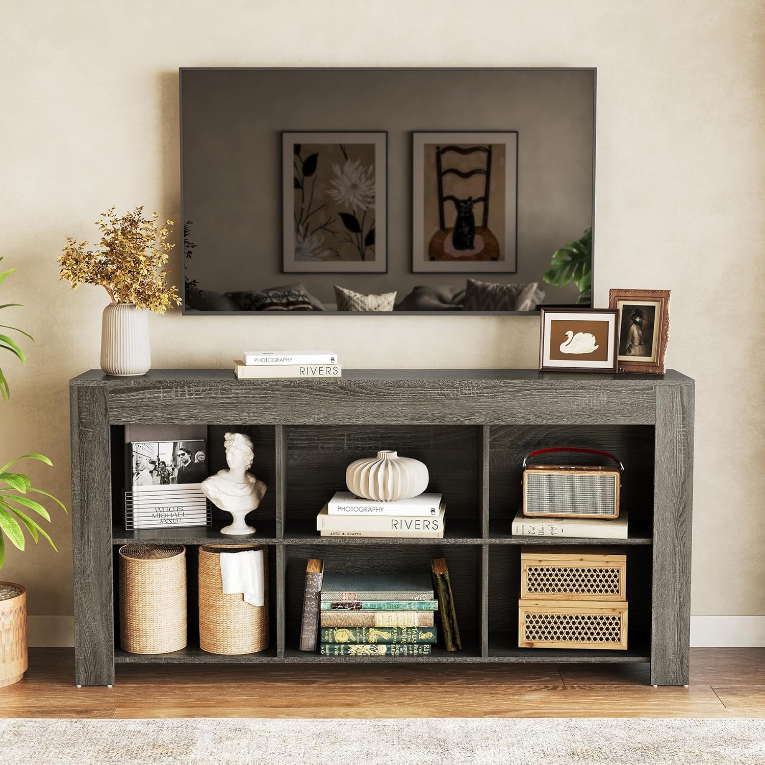 LITTLE TREE TV Stand with Storage, 63-Inch Entertainment Center with Shelves, Modern Media Console for Television up to 65