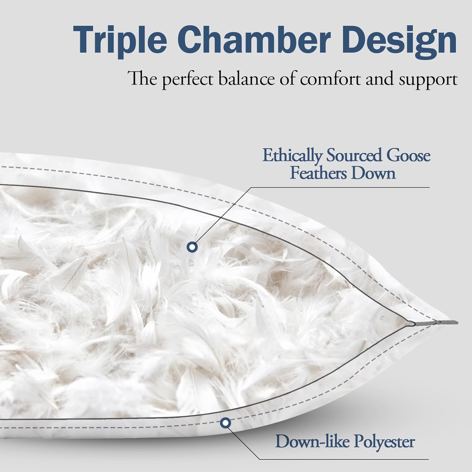 BPC Luxury Hotel Goose Feather Down Pillows Queen Size Set of 2, Medium Firm Bed Pillows for Sleeping, Organic Cotton Cover, Soft Yet Supportive Down Alternative Surround, RDS Certified, White 20