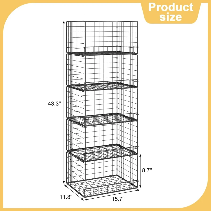 5 Pack Stackable Wire Baskets for Pantry Organizers and Storage, Large Pantry Baskets for Snack Organizer, Foldable Metal Storage Bins for Organizing Snack Can Fruit Vegetable