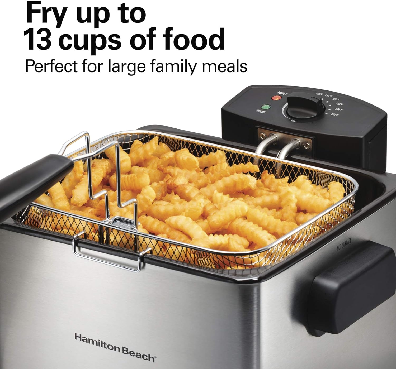 Hamilton Beach 35042 Professional Style Electric Deep Fryer, Frying Basket with Hooks, 1800 Watts, 5 Liter, Stainless Steel