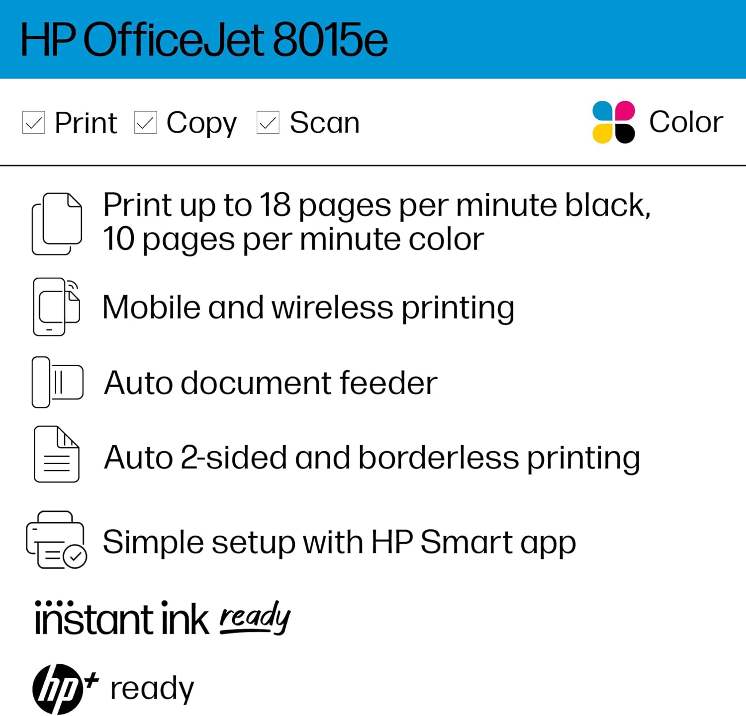 HP OfficeJet 8015e Wireless Color All-in-One Printer, 6 month Instant Ink trial included