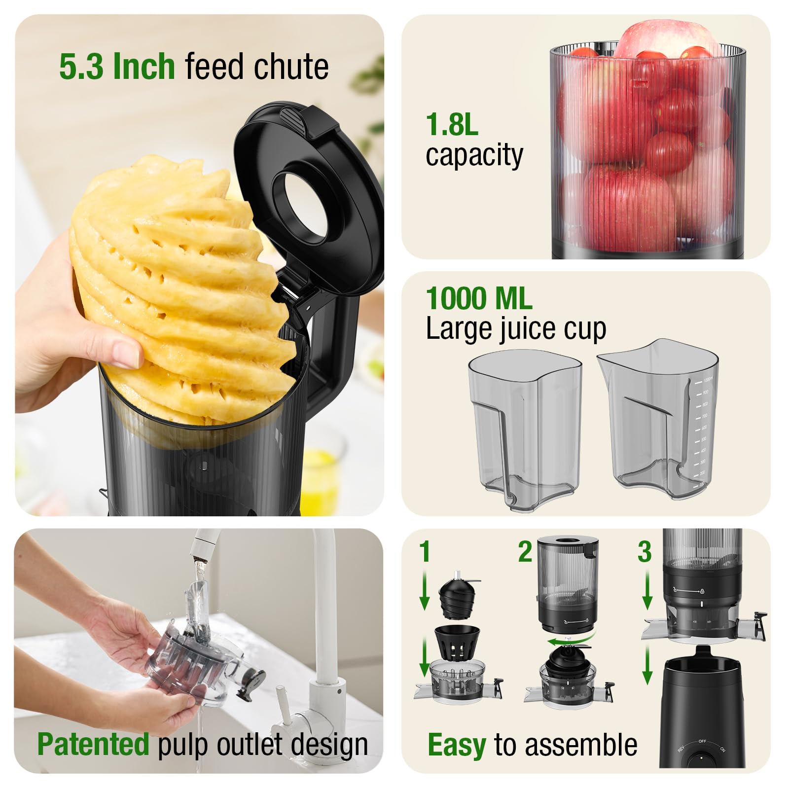 TUUMIIST Cold Press Juicer with 5.3