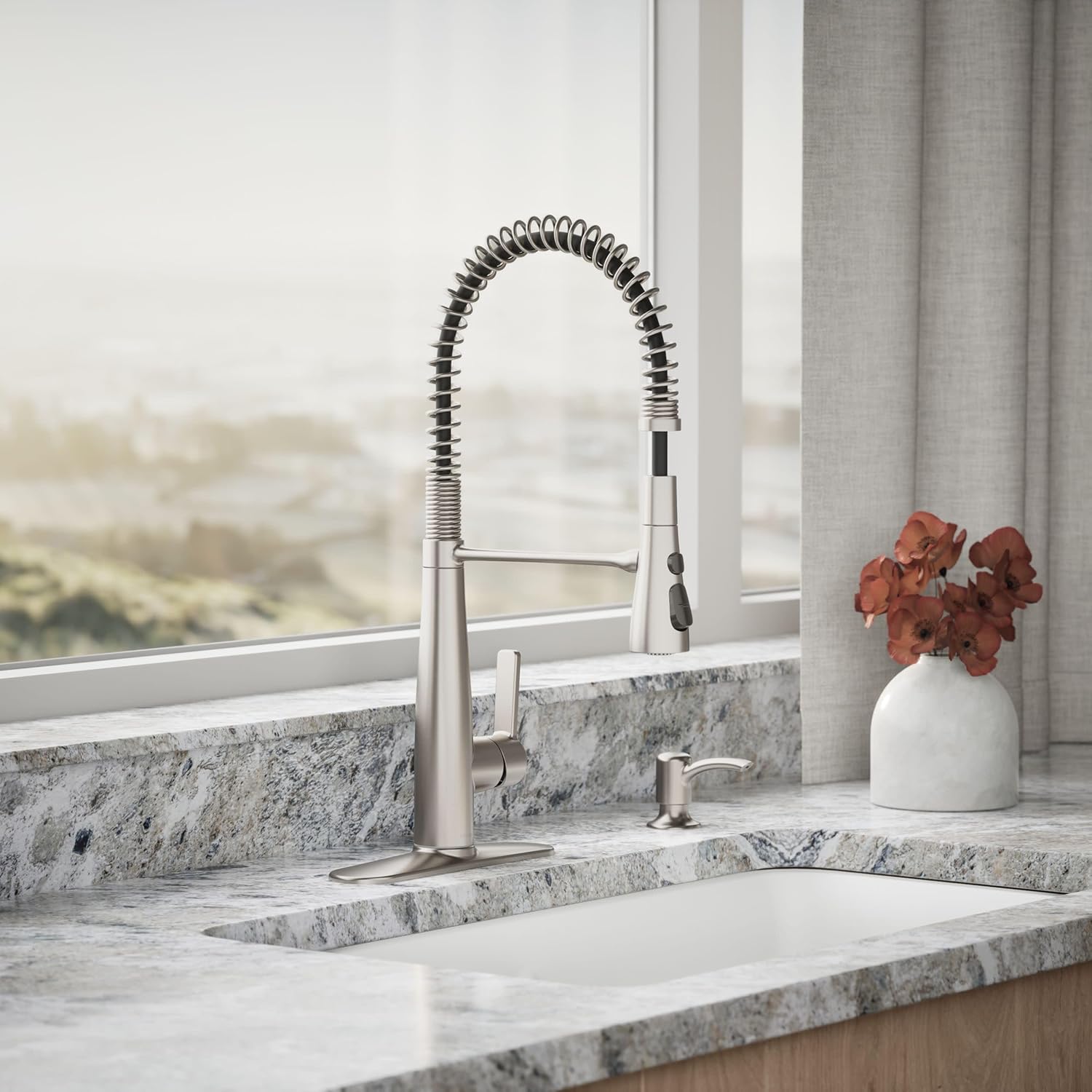 KOHLER K-R22745-SD-VS Semi-Professional Kitchen Sink Faucets with Soap Dispenser, Commercial Kitchen Faucets with Pull Down Sprayer, Vibrant Stainless
