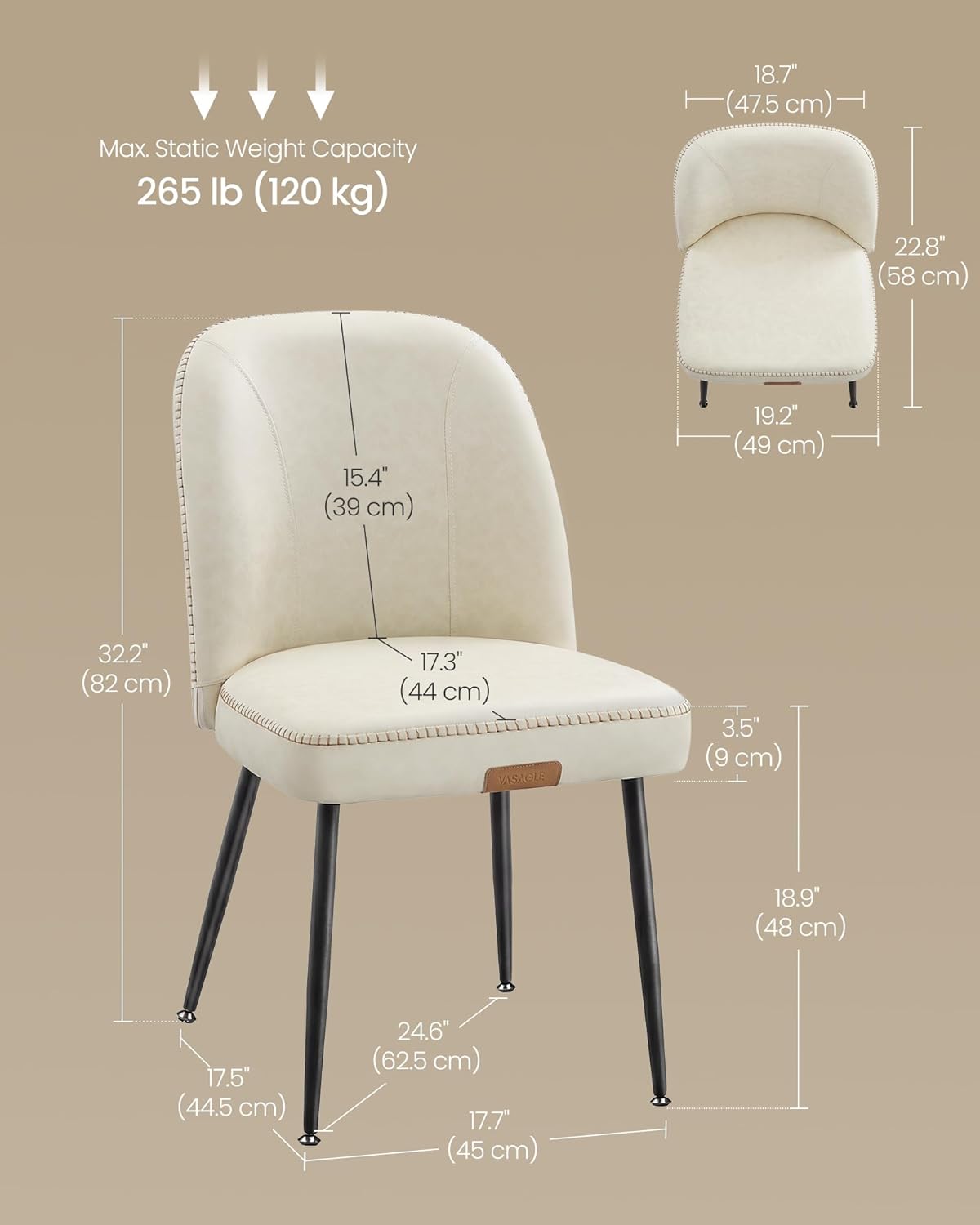 VASAGLE EKHO Collection - Dining Chairs Set of 4, Upholstered Kitchen Chairs, Comfortable Seat, Synthetic Leather with Stitching, Mid-Century Modern, Easy Assembly, with Storage Pocket, Cream White